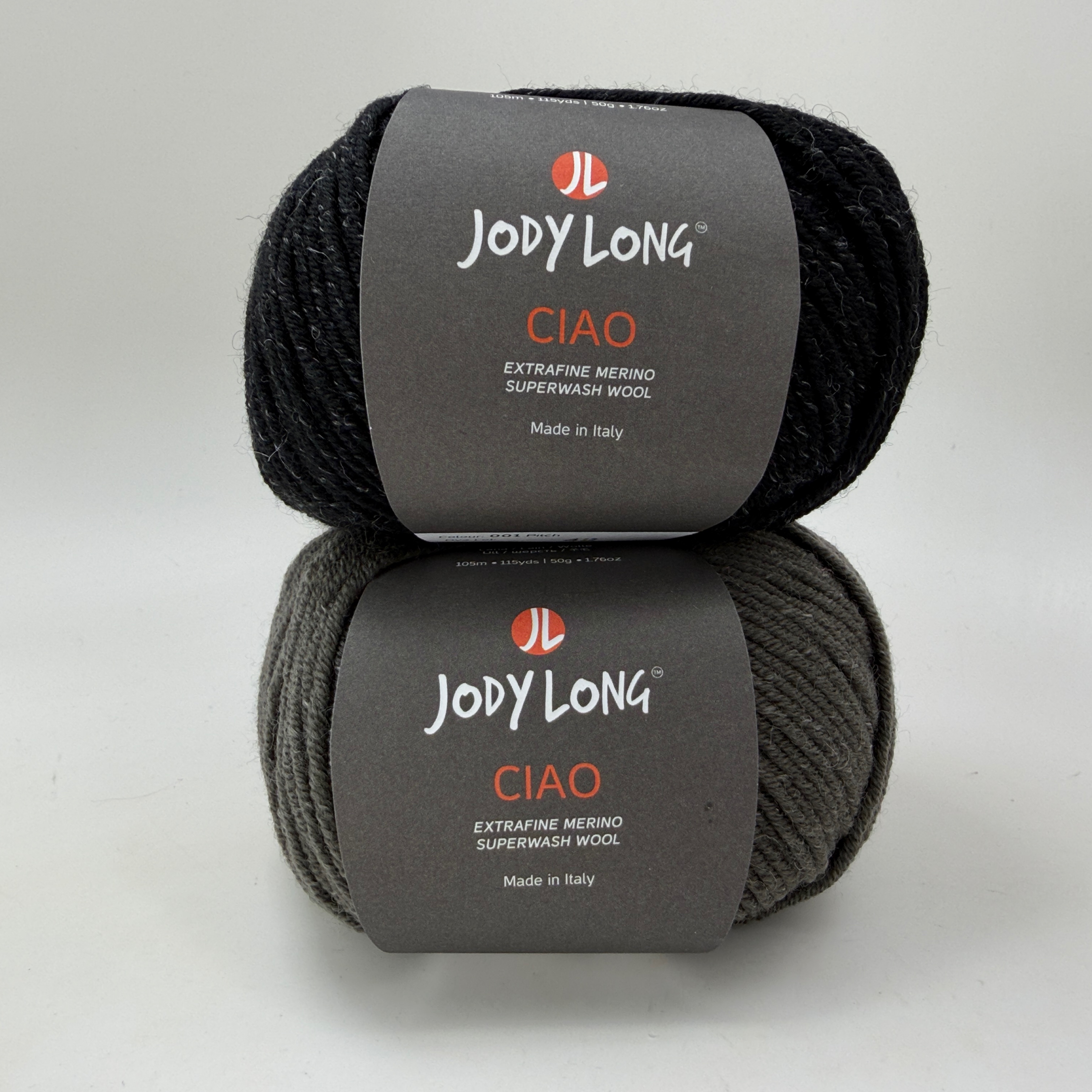 Jody Long Ciao Extrafine Merino Superwash Wool Yarn Lot of 2 Pitch & Graphite