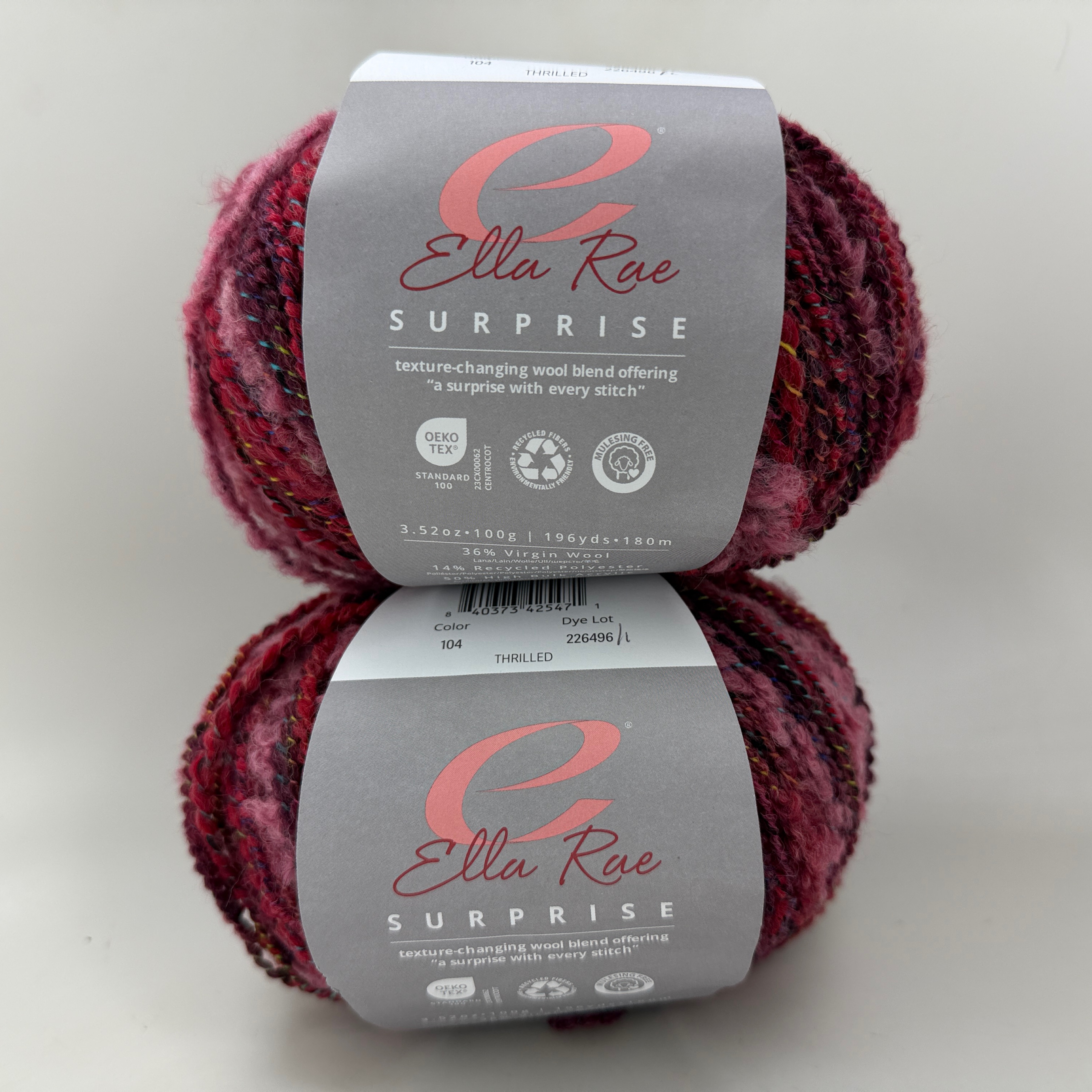 Ella Rae Surprise Yarn Lot of 2 Skeins Color 104 Thrilled Wool Blend Worsted