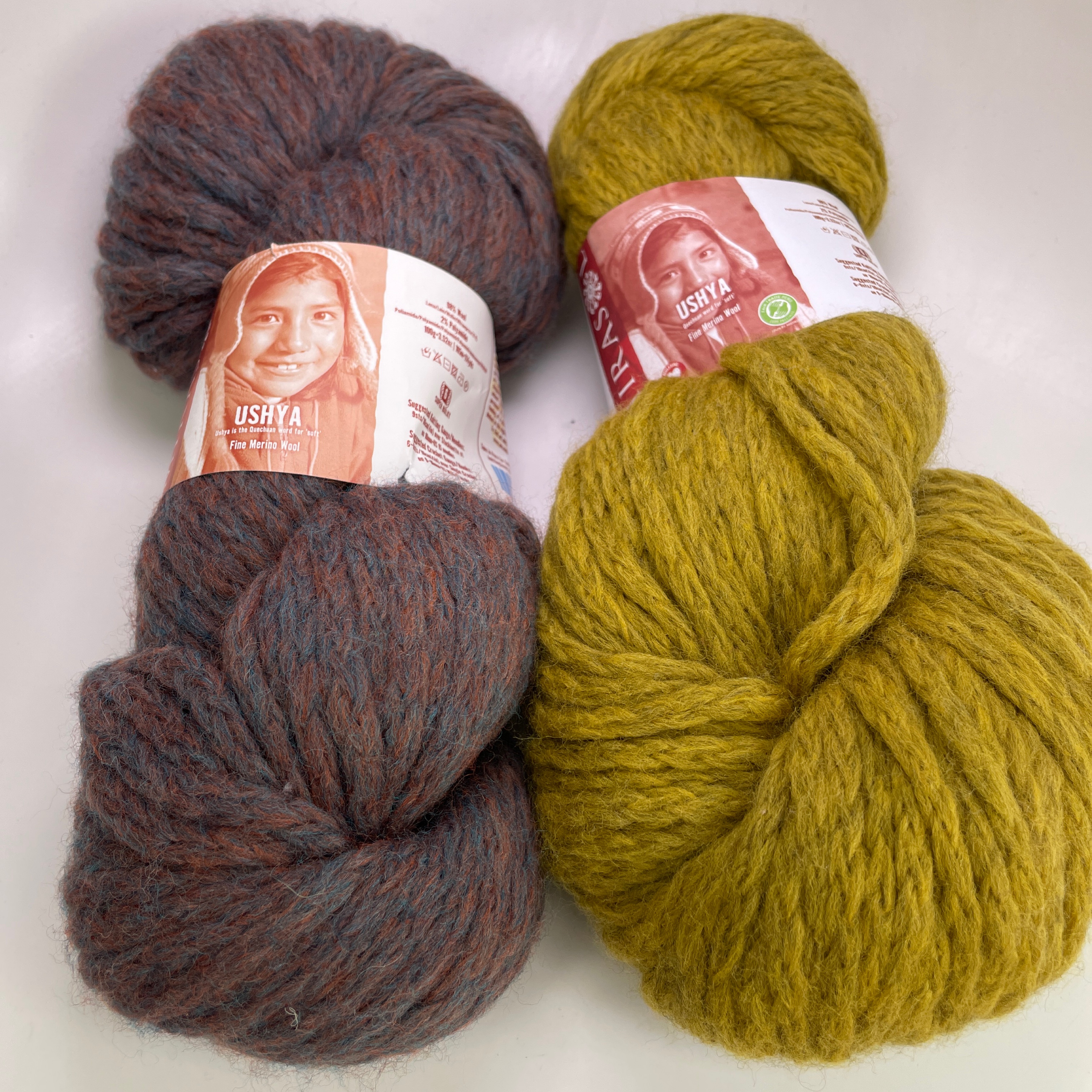 Mirasol Ushya Super Bulky Yarn Lot of 2 - Goldenrod & Heathered Multi 200g Total