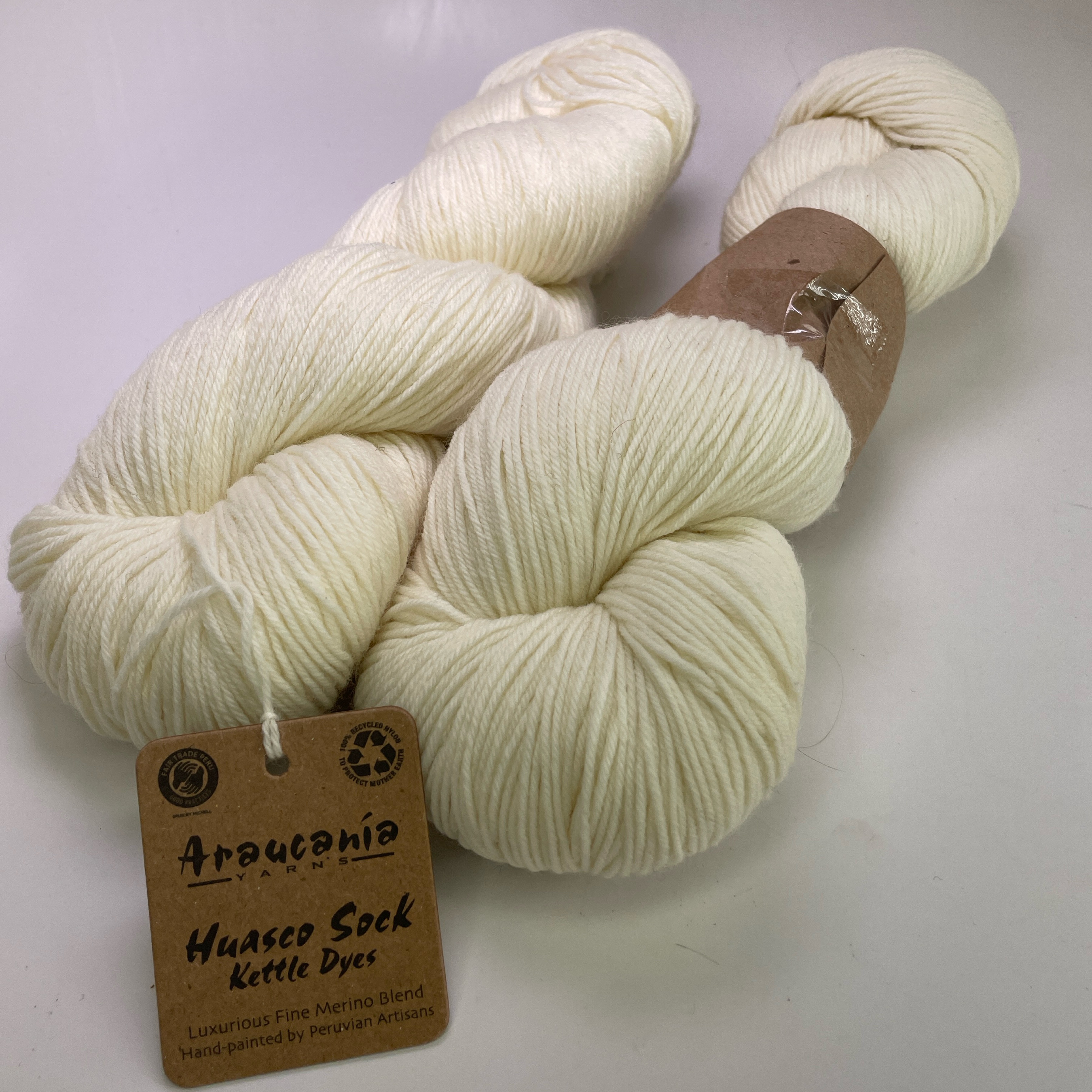 Lot of 2 Araucania Huasco Sock Kettle Dyes Yarn 1000 Raw White Matching Dye Lot