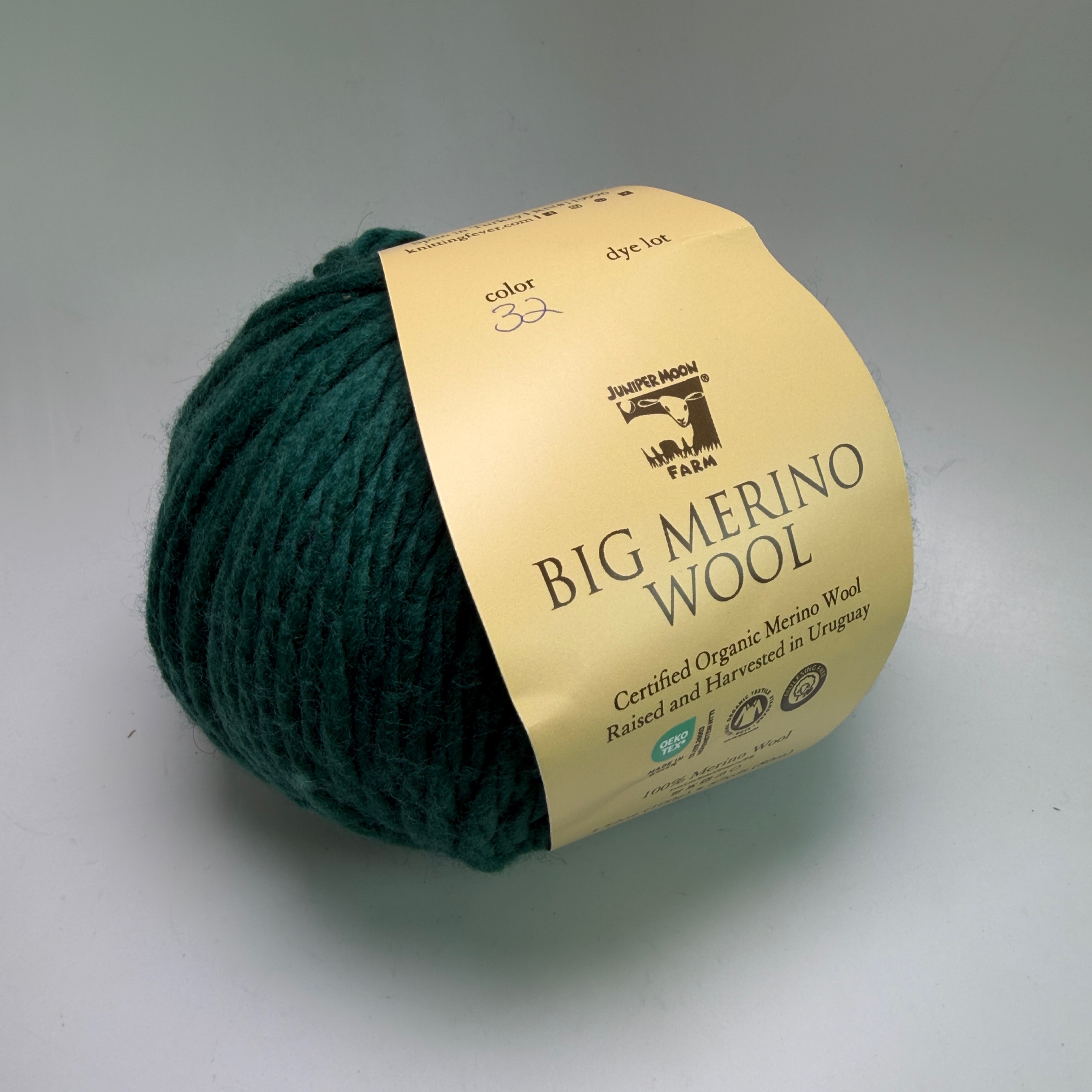 Juniper Moon Farm Big Merino Wool Yarn Color 32 Teal 100g Super Bulky Organic