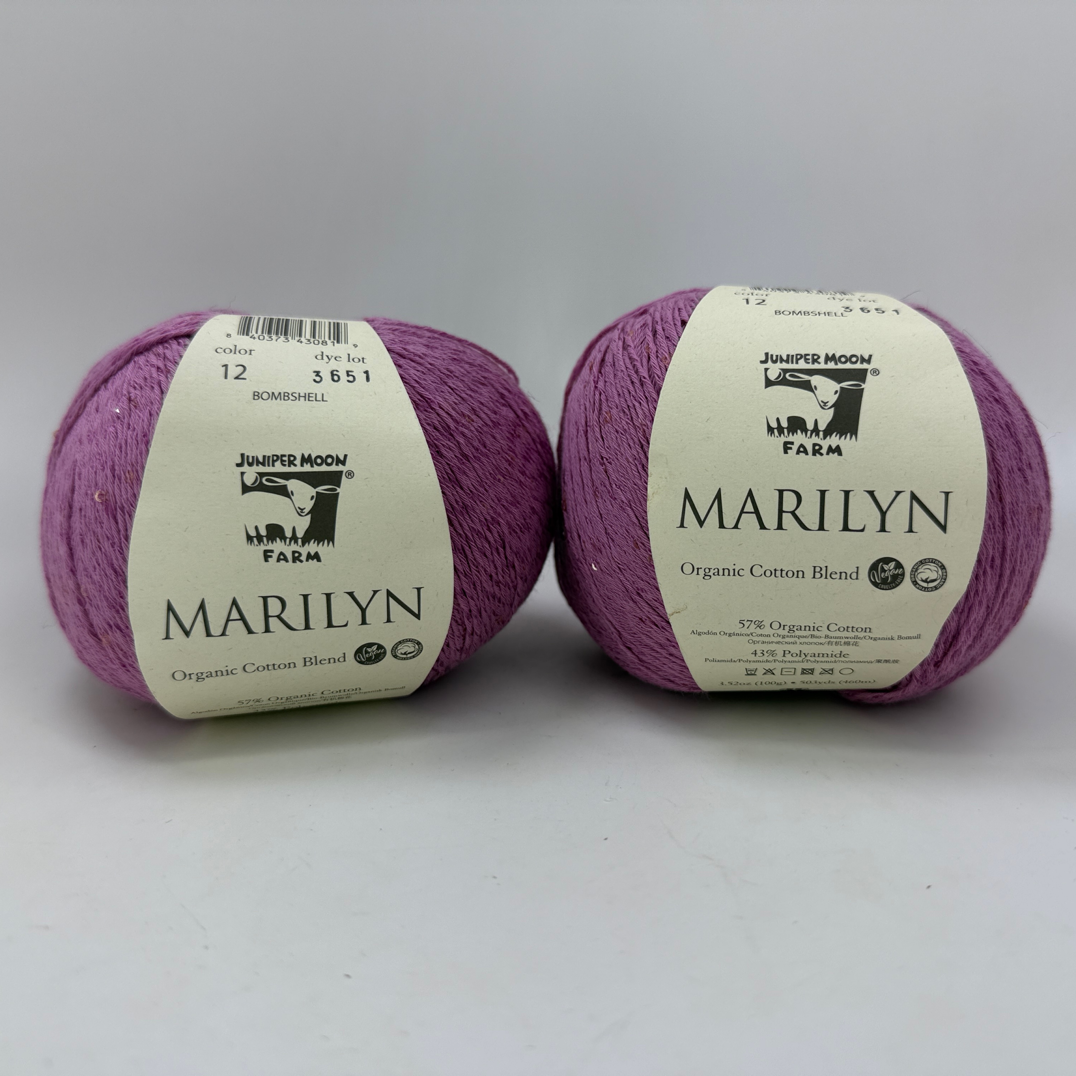 Lot of 2 Juniper Moon Farm Marilyn Yarn Color 12 Bombshell Organic Cotton Blend