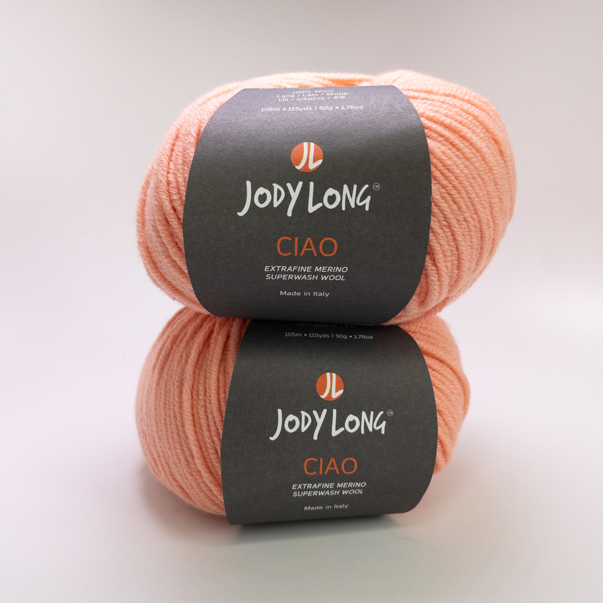 Jody Long Ciao Merino Wool Yarn Lot of 2 - Color 035 Peach - Matched Dye Lot 45