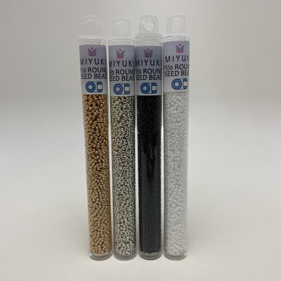 4 Tube Set: 11/0 Miyuki Seed Beads, Gold, Silver, Black, White, Large 5” Tubes