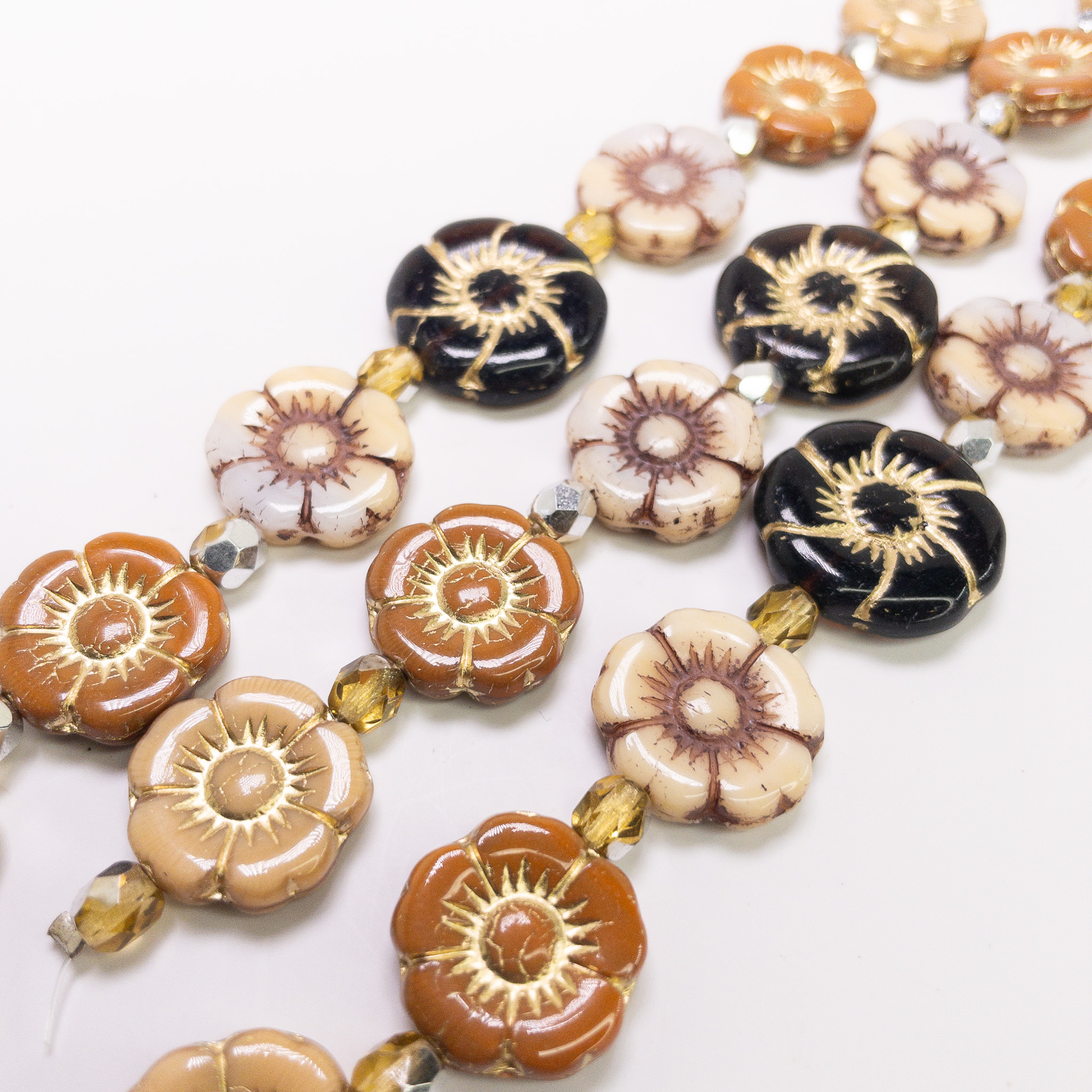 Czech Glass Table Cut Hibiscus Flower Beads 14mm - 6" Strand Multi-Color Mix