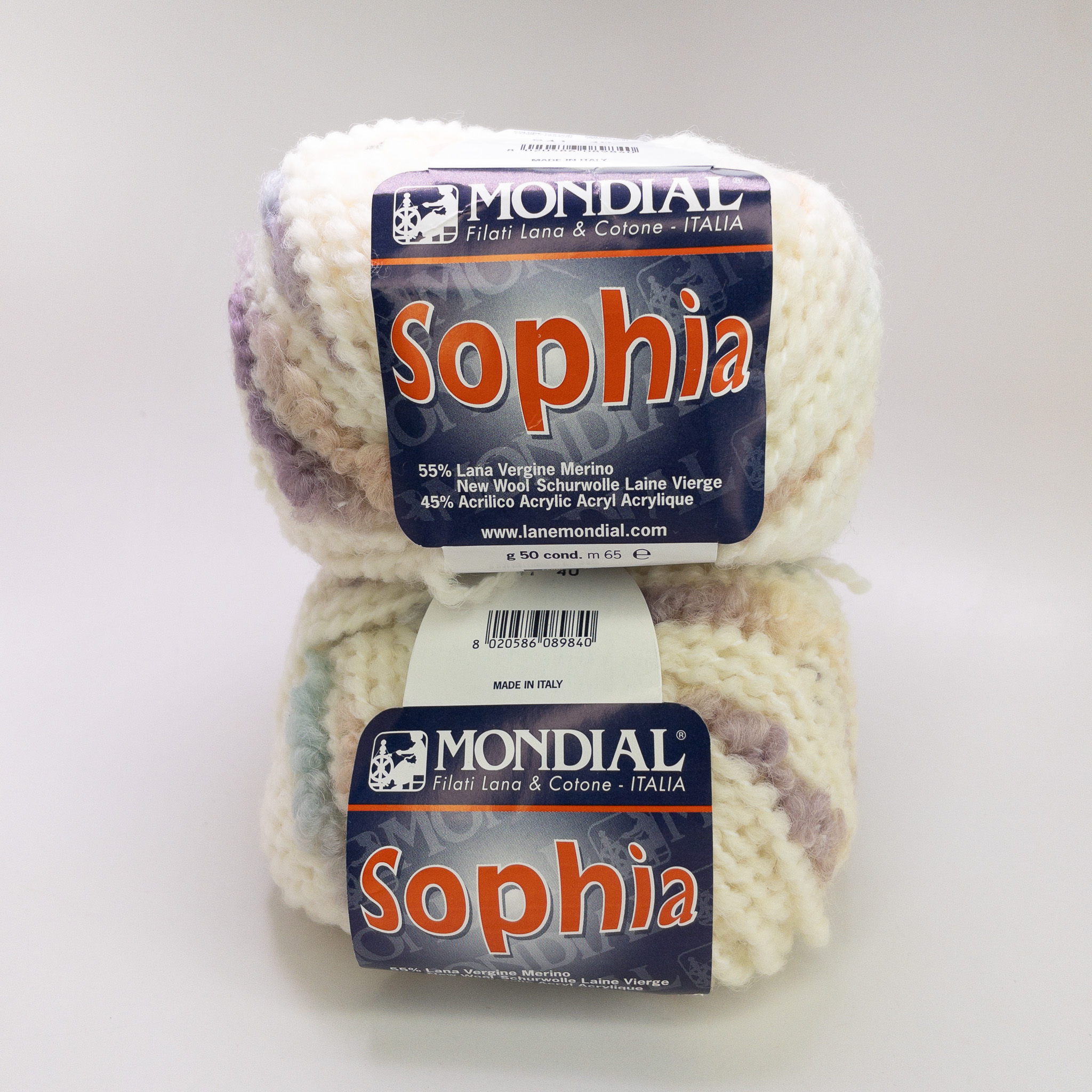 Mondial Sophia Yarn Lot of 2 Skeins Color 941 Dye Lot 40 Merino Blend Italy