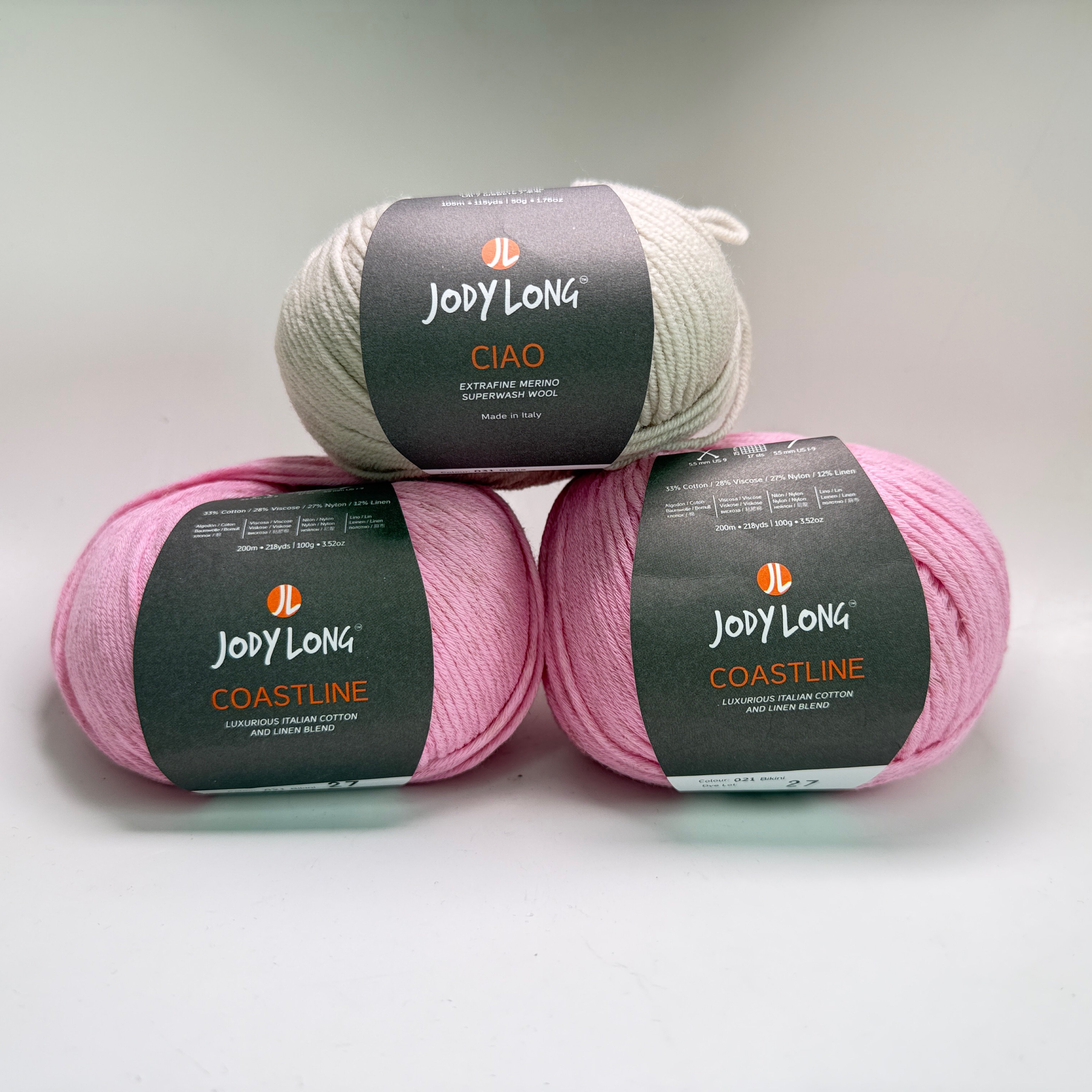 Jody Long Yarn Lot - 2 Coastline Bikini & 1 Ciao Stone Skeins - Made in Italy