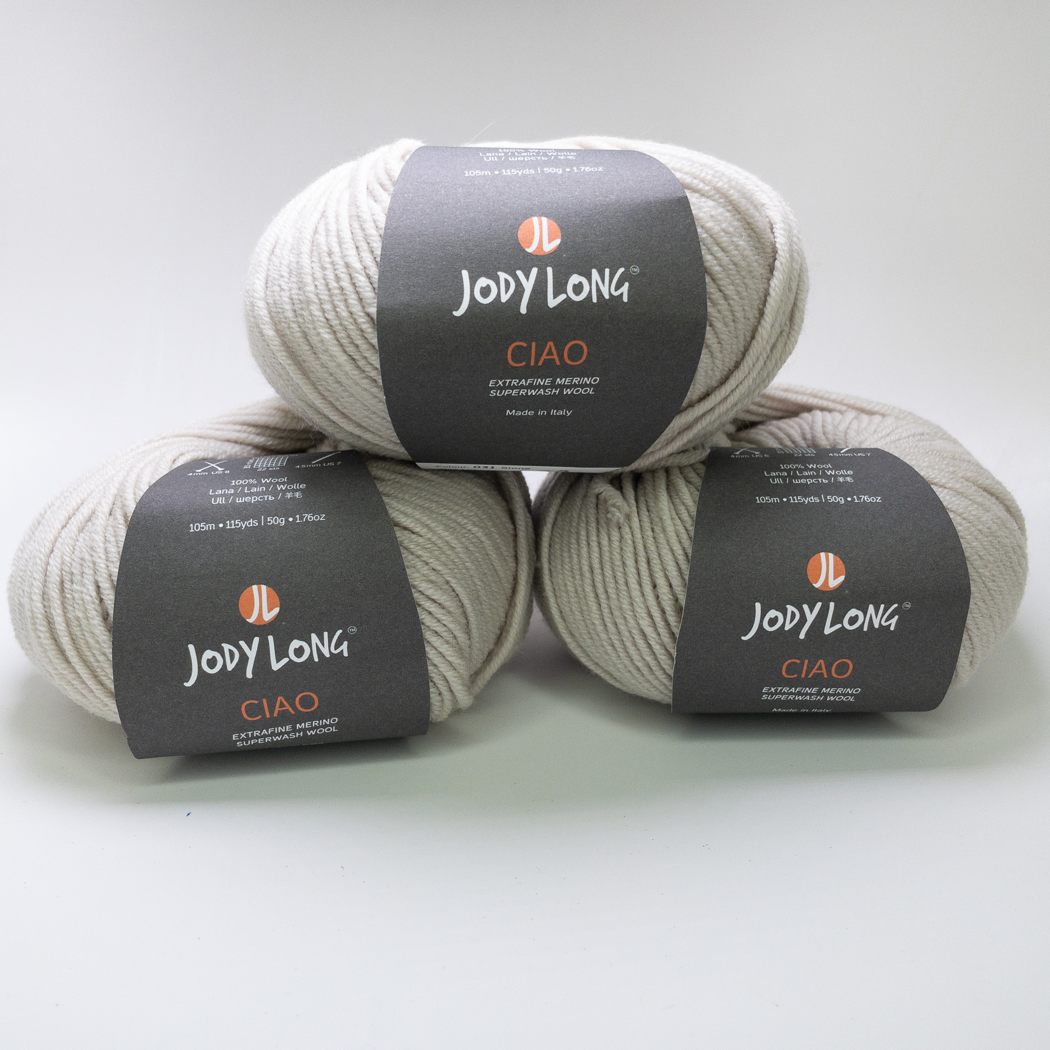 Jody Long Ciao Yarn Lot of 3 Color 031 Stone Merino Wool Italy