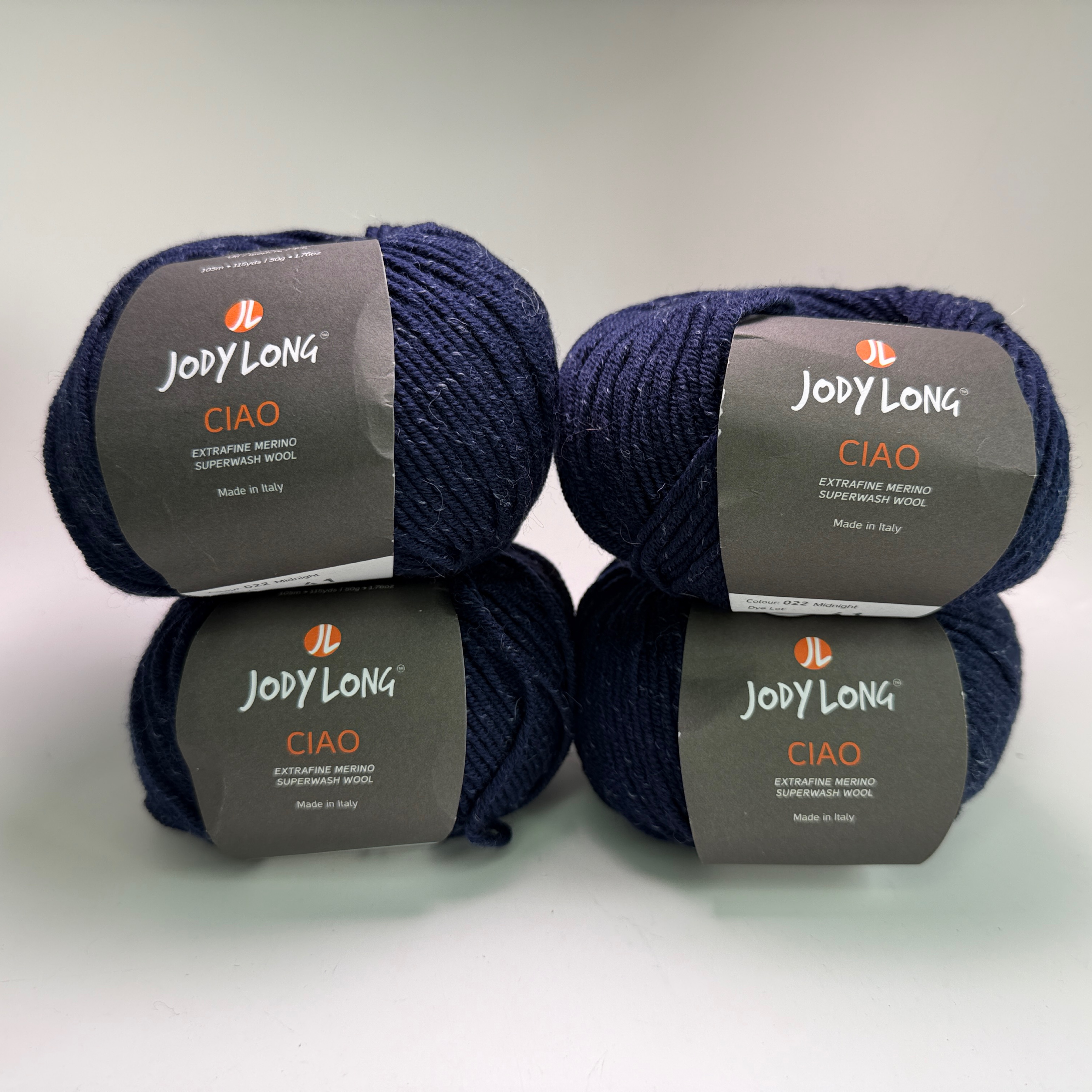 Jody Long Ciao Extrafine Merino Superwash Wool Yarn Lot of 4 - 022 Midnight Blue