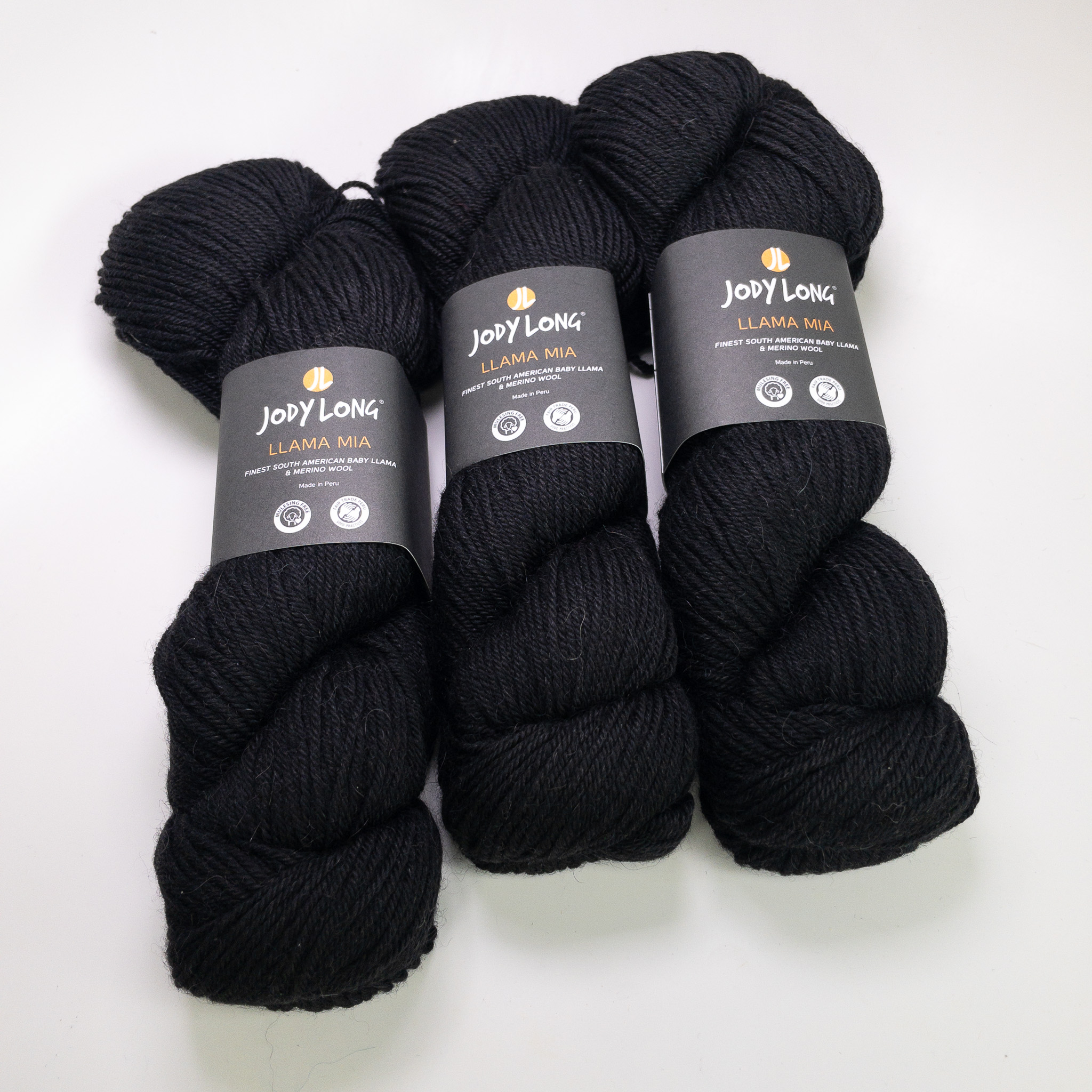 Jody Long Llama Mia Yarn Lot of 3 Jet Black 002 Matching Dye Lot 750m Total