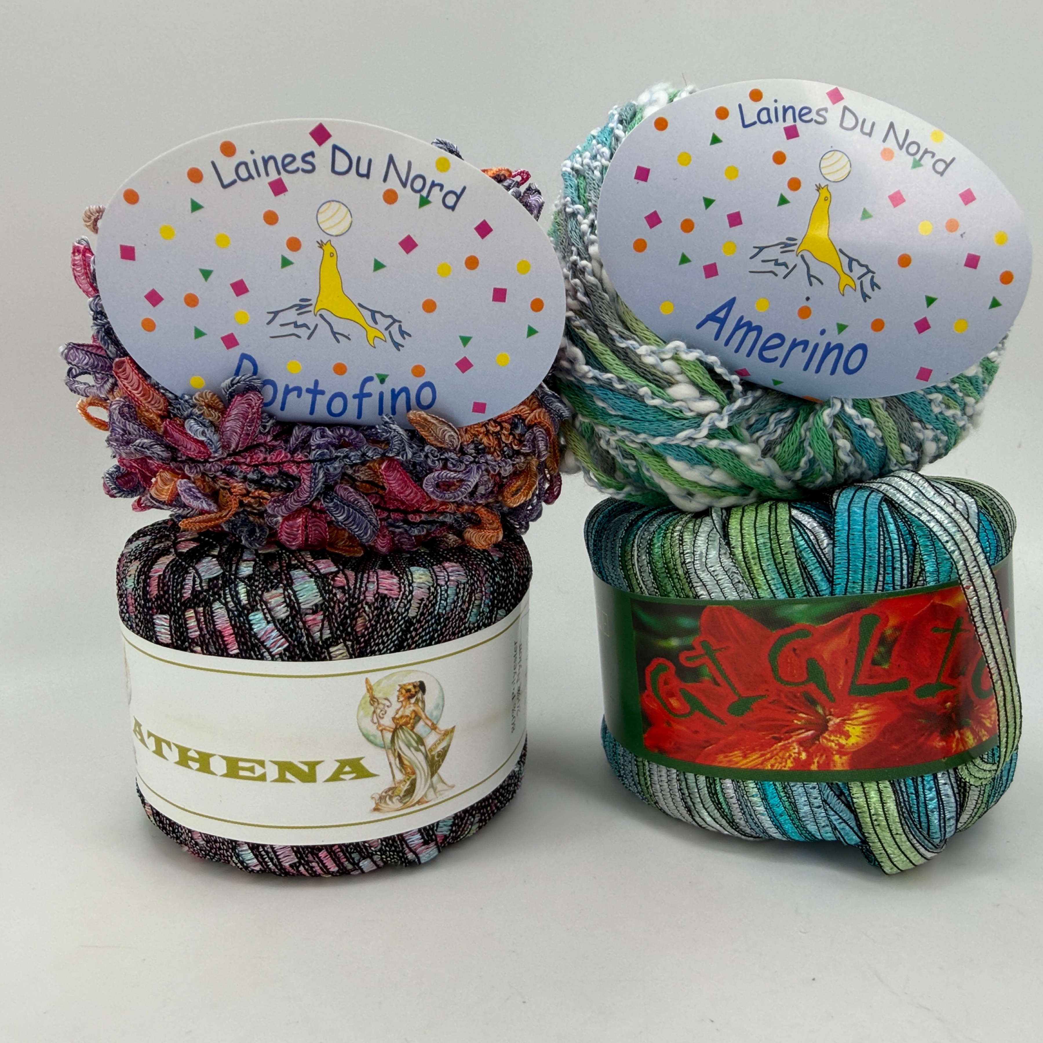 Novelty Yarn Lot of 4 Skeins Laines Du Nord Portofino Amerino Athena Ribbon