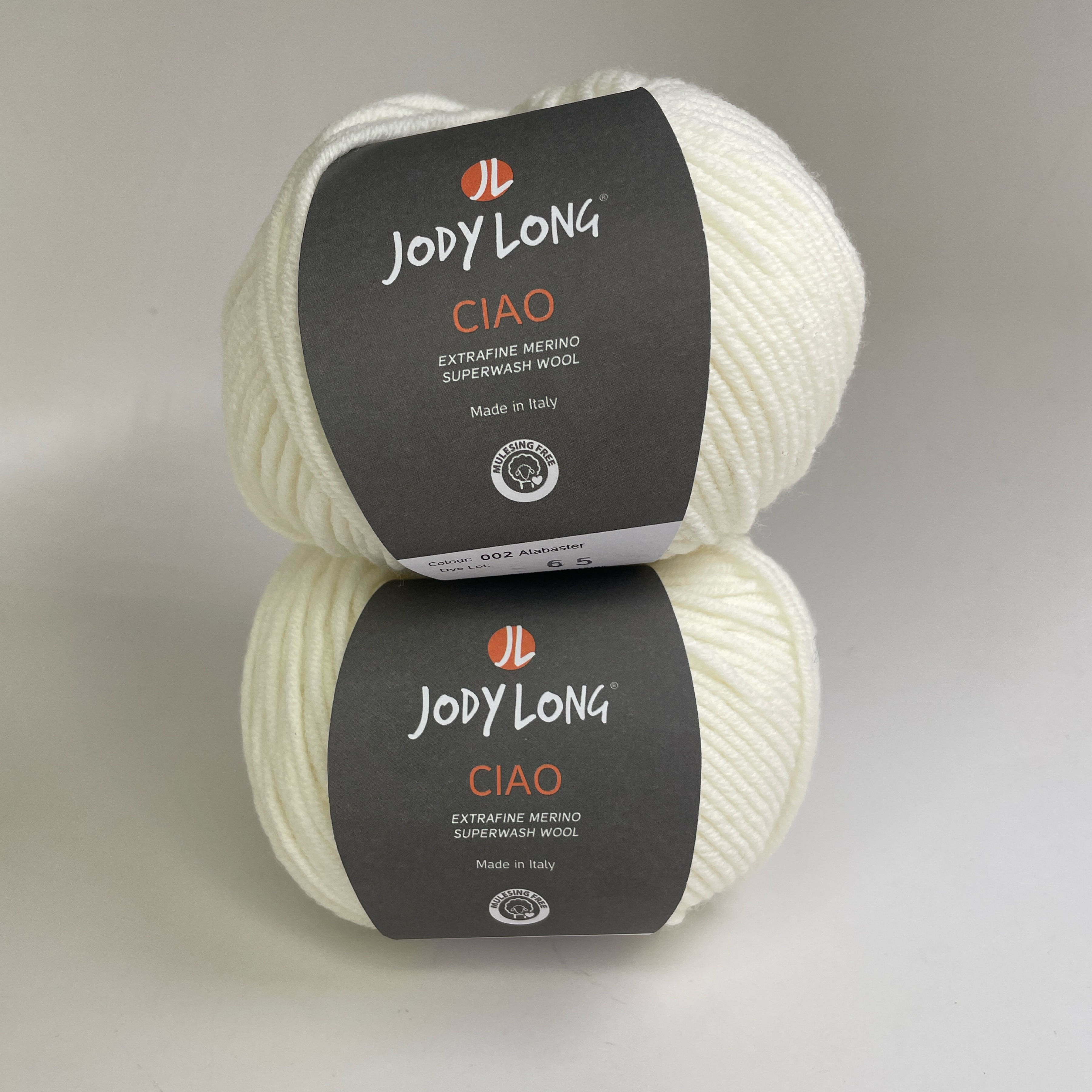 Jody Long Ciao Extrafine Merino Superwash Wool Yarn - 002 Alabaster - Lot of 2