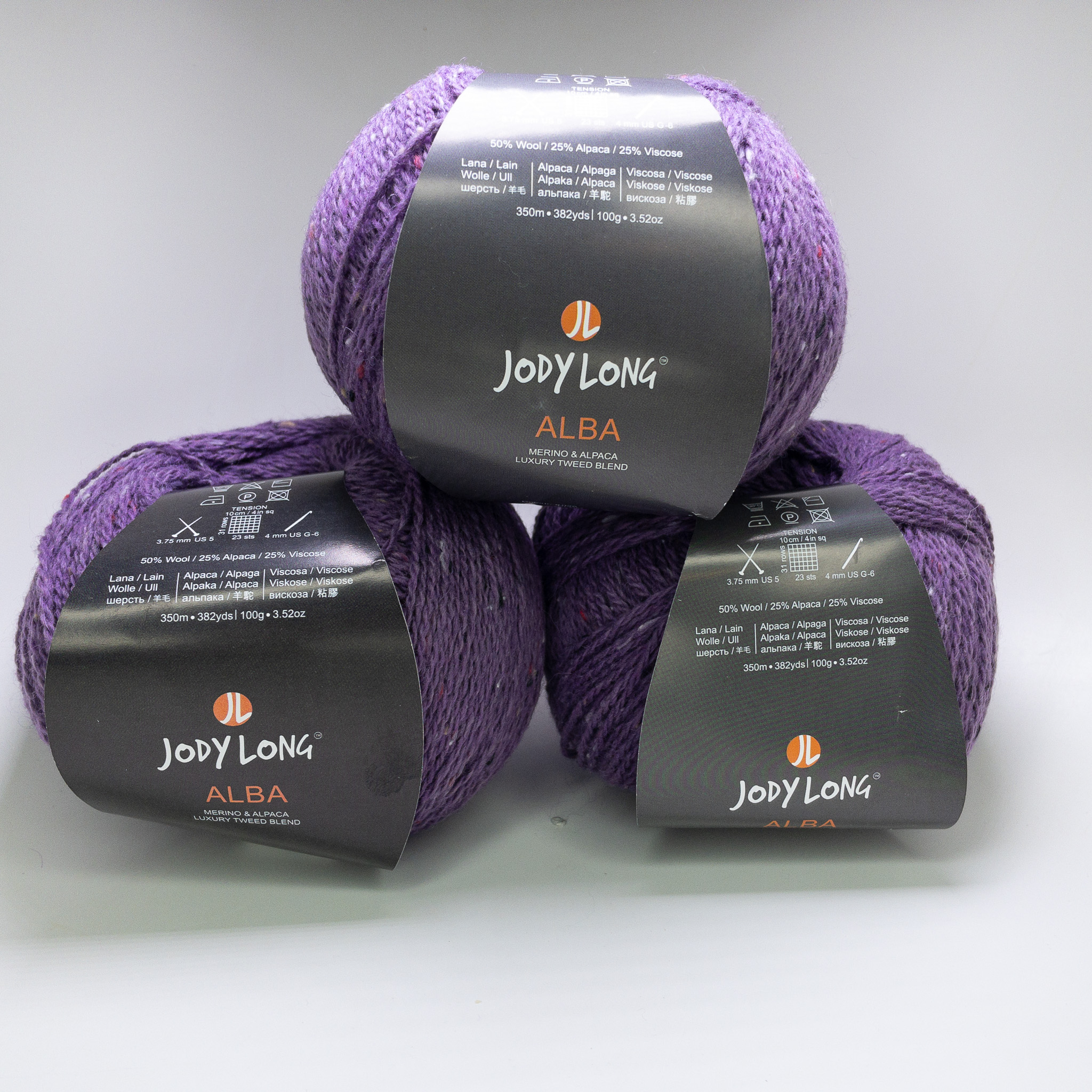 Jody Long Alba Yarn 028 Plum Lot of 3 Merino Alpaca Tweed