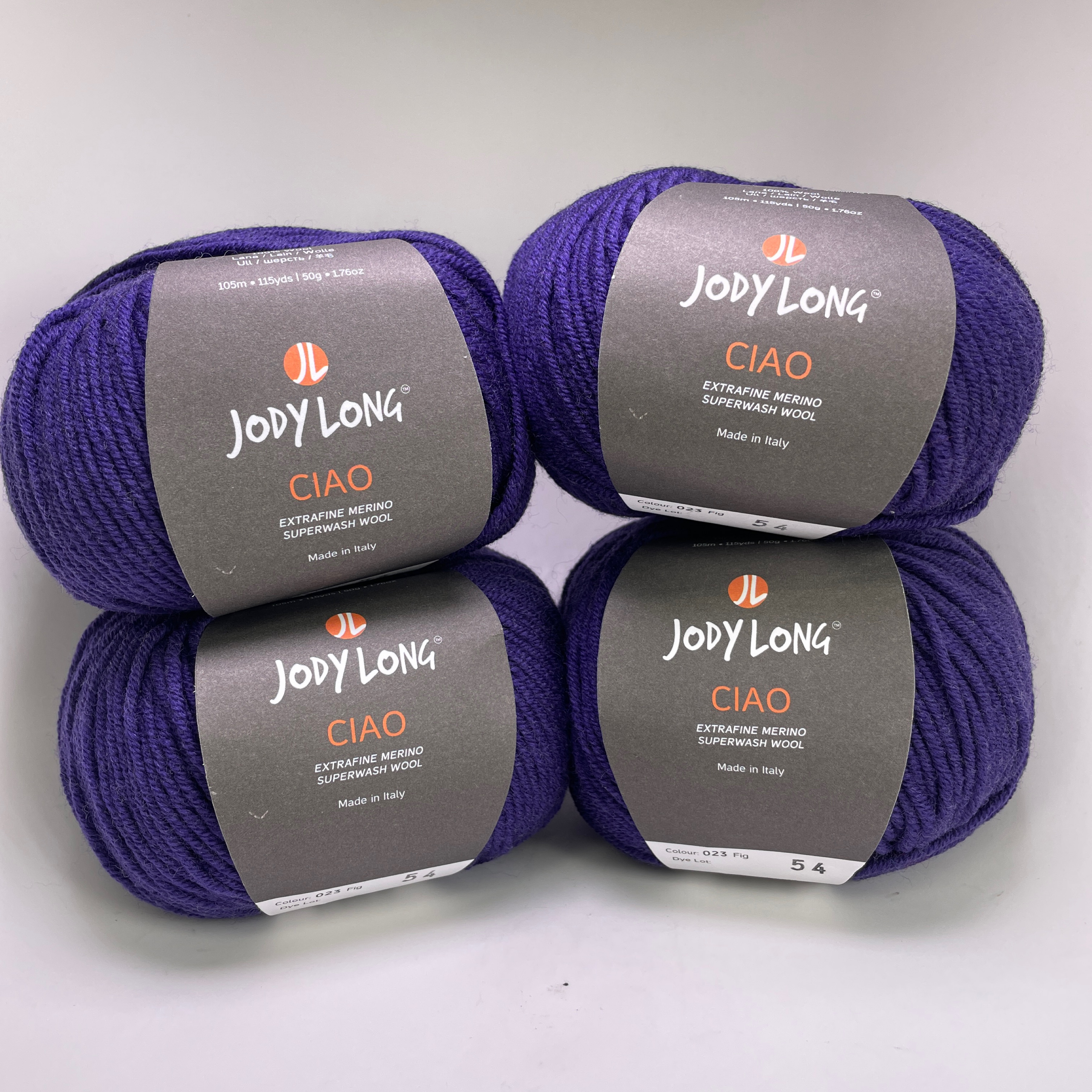 Jody Long Ciao Extrafine Merino Superwash Wool Yarn Lot of 4 - Color 023 Fig