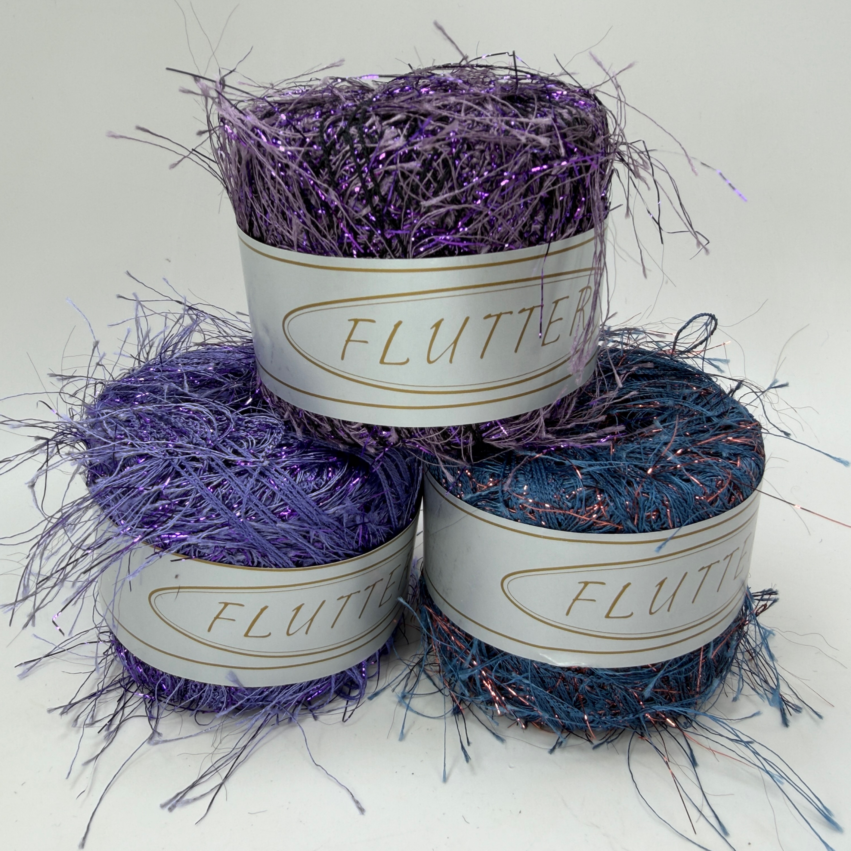 Lot of 3 Flutter Eyelash Novelty Yarn 20g 75yds 100% Polyester Assorted Colors