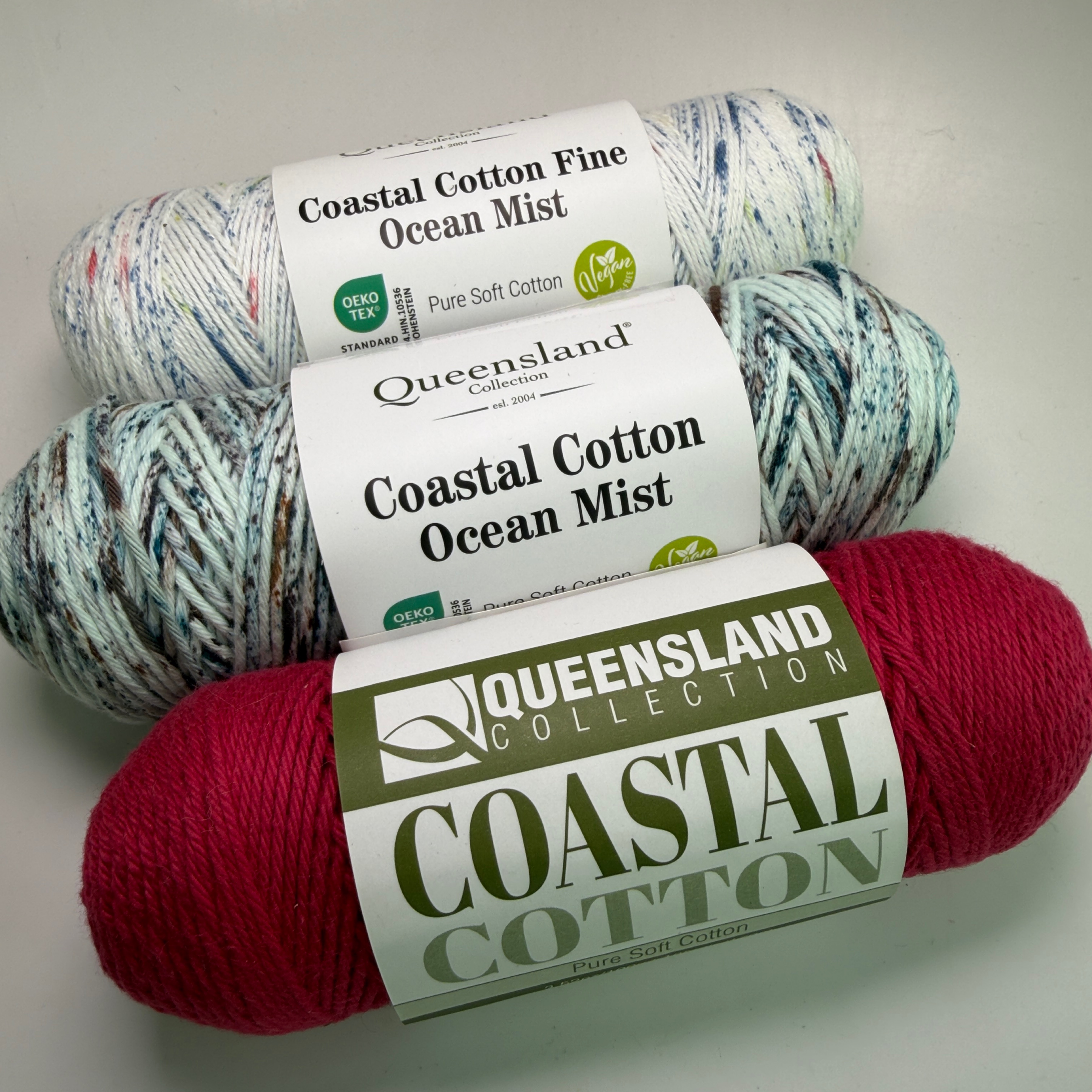 Queensland Collection Coastal Cotton Yarn Lot of 3 - Ocean Mist & Fine Mixed Lot