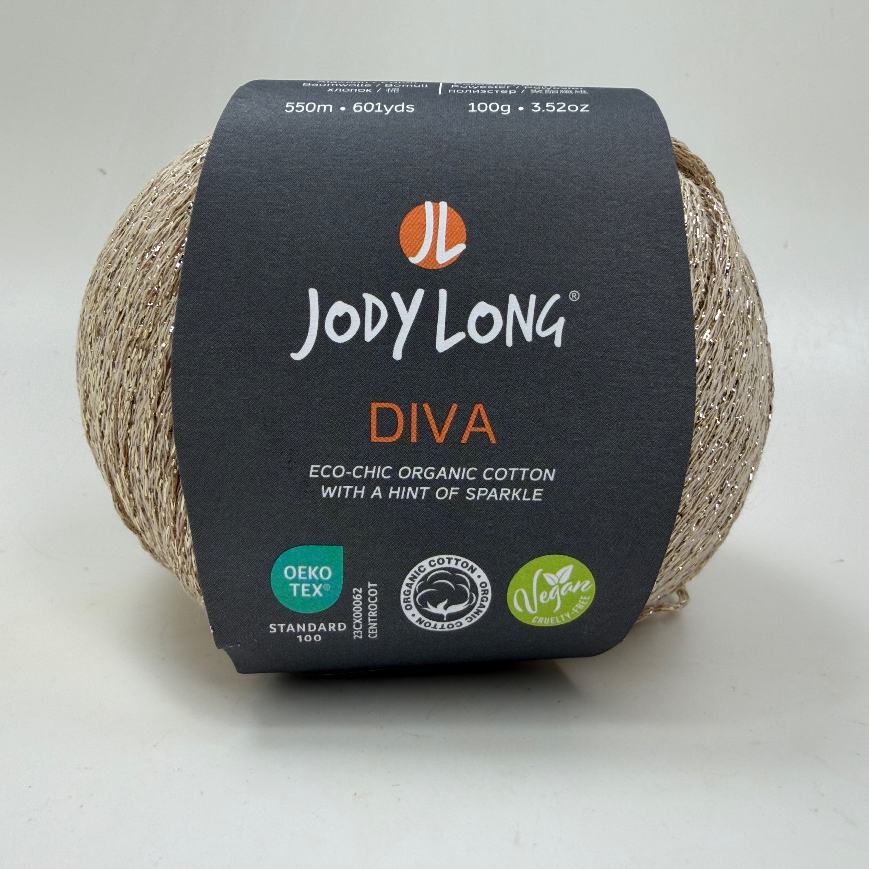 Jody Long Diva Organic Cotton Sparkle Yarn 100g 005 Sequin Gold