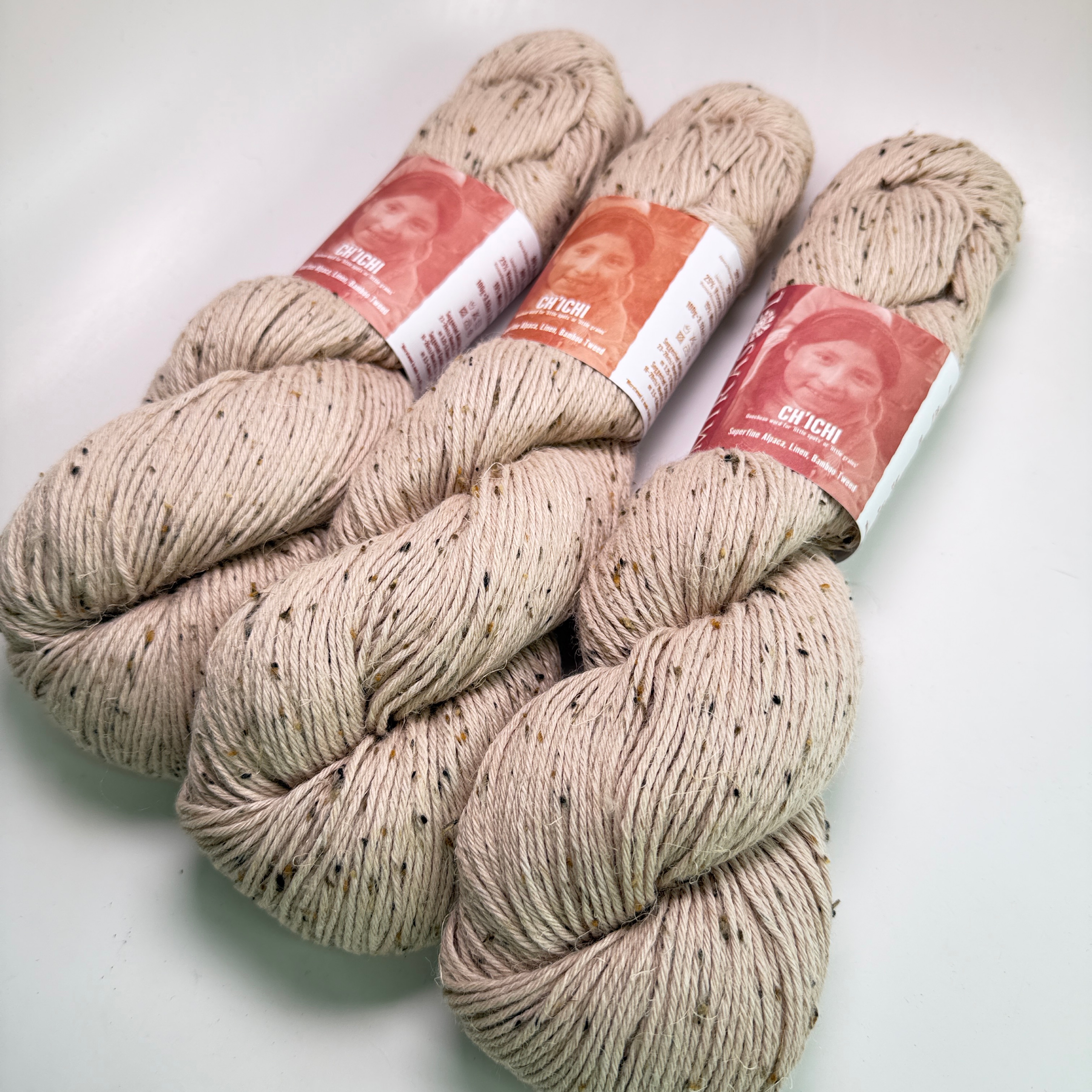 Mirasol Ch'ichi Yarn Lot of 3 Hanks Shade 02 Cattail Alpaca Linen Bamboo Tweed