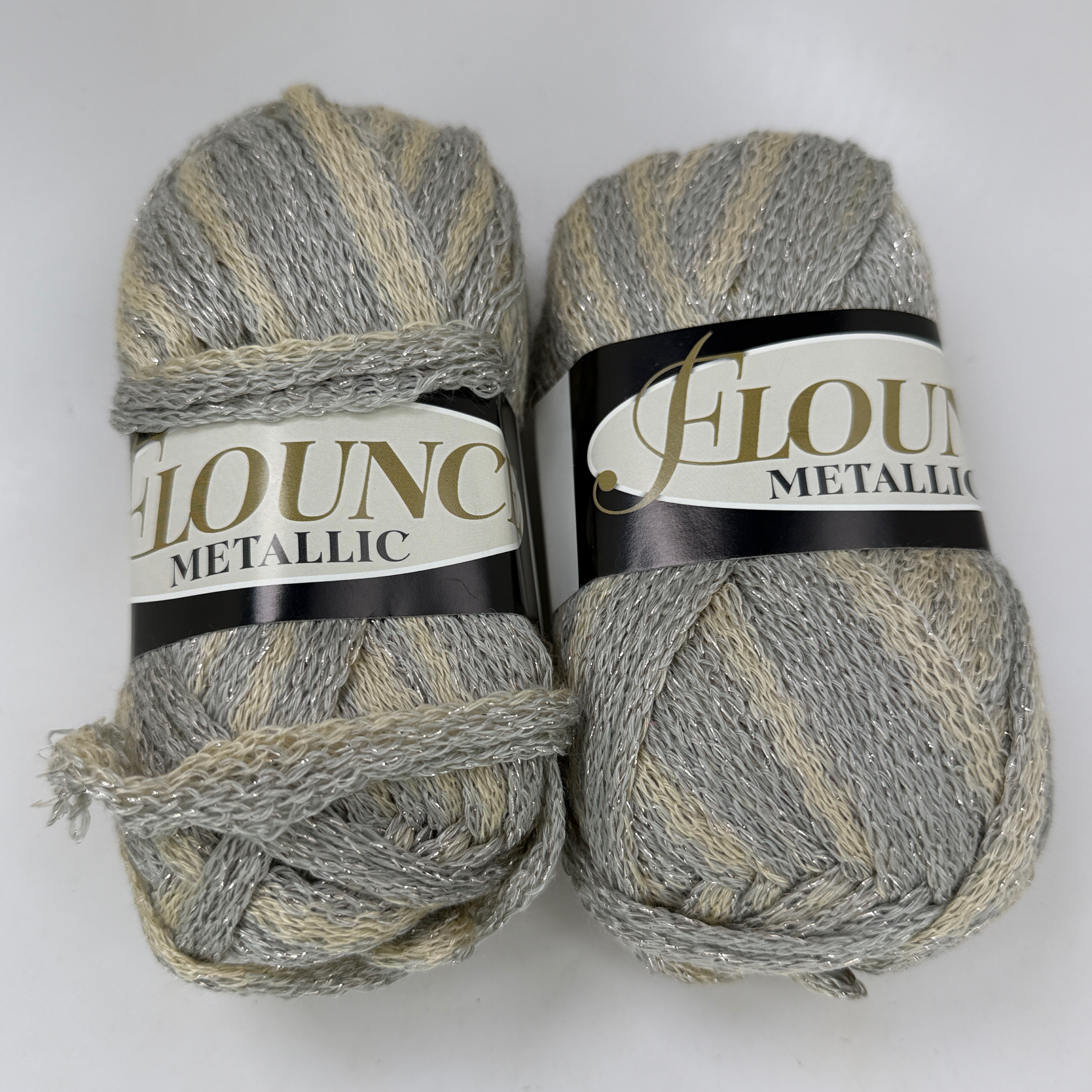 Flounce Metallic Yarn Lot of 2 Skeins Color 15 Dye 418 Mesh Ribbon Gold Sparkle