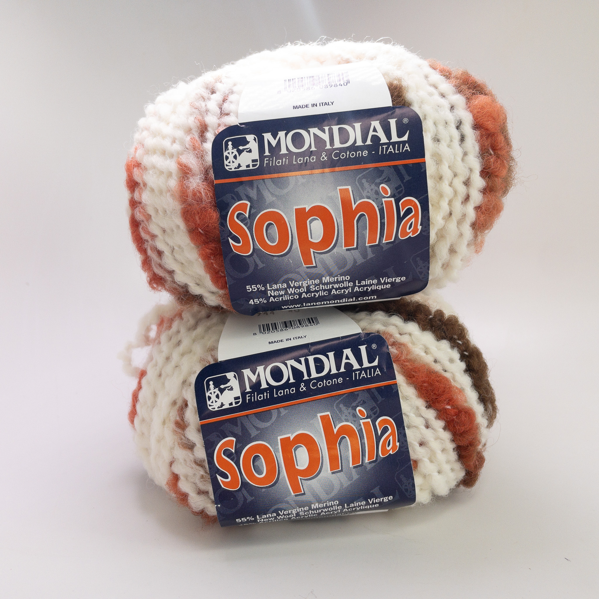 Lot of 2 Mondial Sophia Yarn Skeins Col 944 Lot 40 Merino Wool Blend Italy 100g