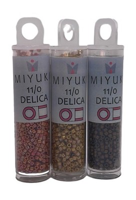 3 Miyuki Delica 11/0 Seed Beads 7.2g Tubes Metallic Earth Tones