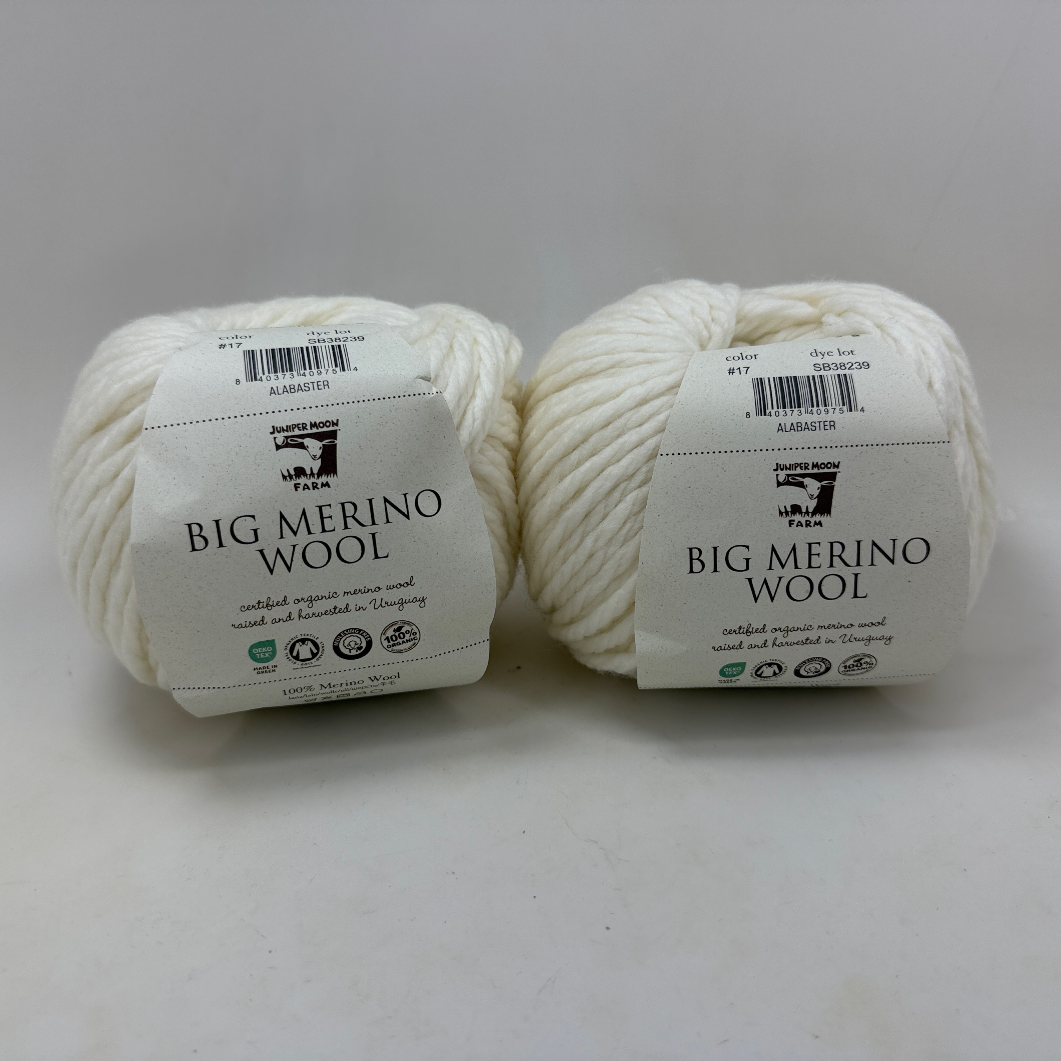 Juniper Moon Farm Big Merino Wool Yarn #17 Alabaster - Lot of 2 Skeins
