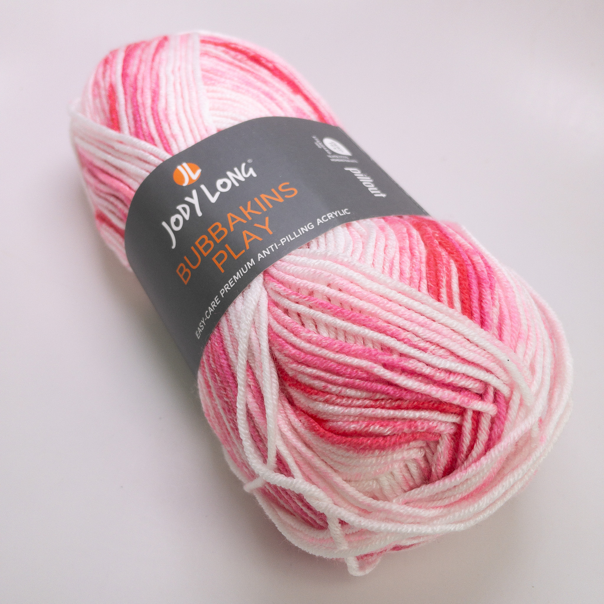 Jody Long Bubbakins Play Yarn Ring-A-Roses 1010 Pink White 100g Skein NEW