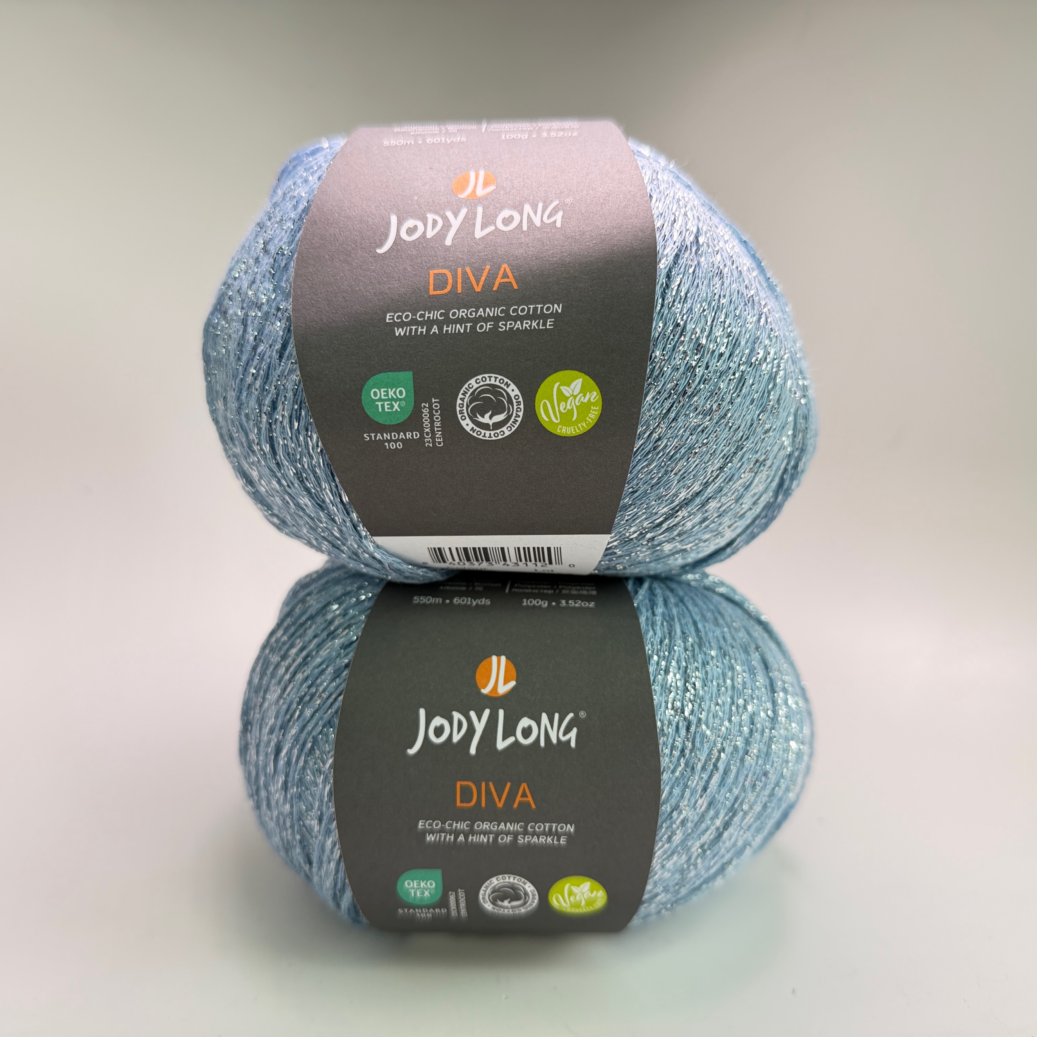 Lot of 2 Jody Long Diva Sparkle Yarn 008 Organic Cotton Blend 100g Each Blue