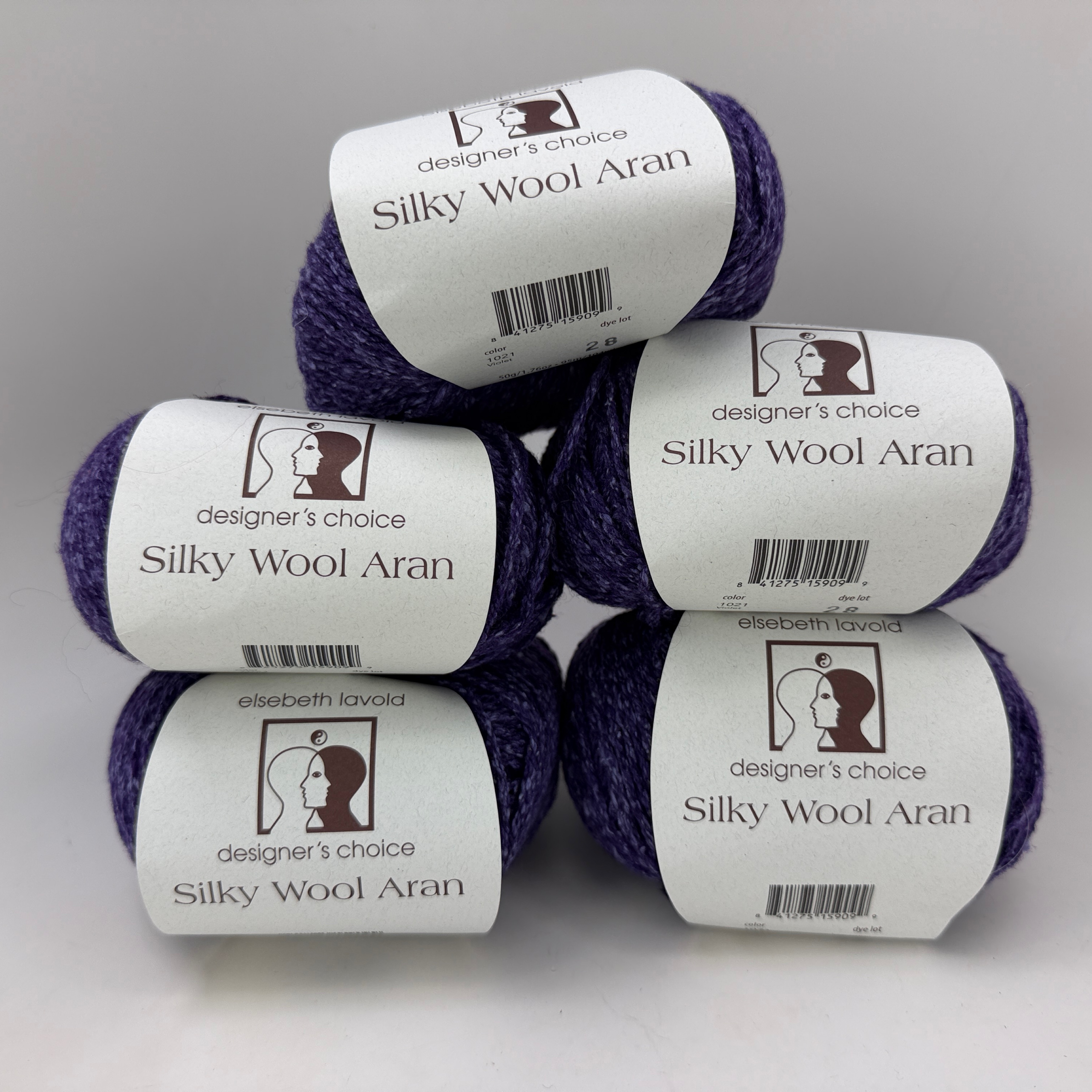 Elsebeth Lavold Silky Wool Aran Yarn Lot of 5 - Color 1021 Violet Dye Lot 28
