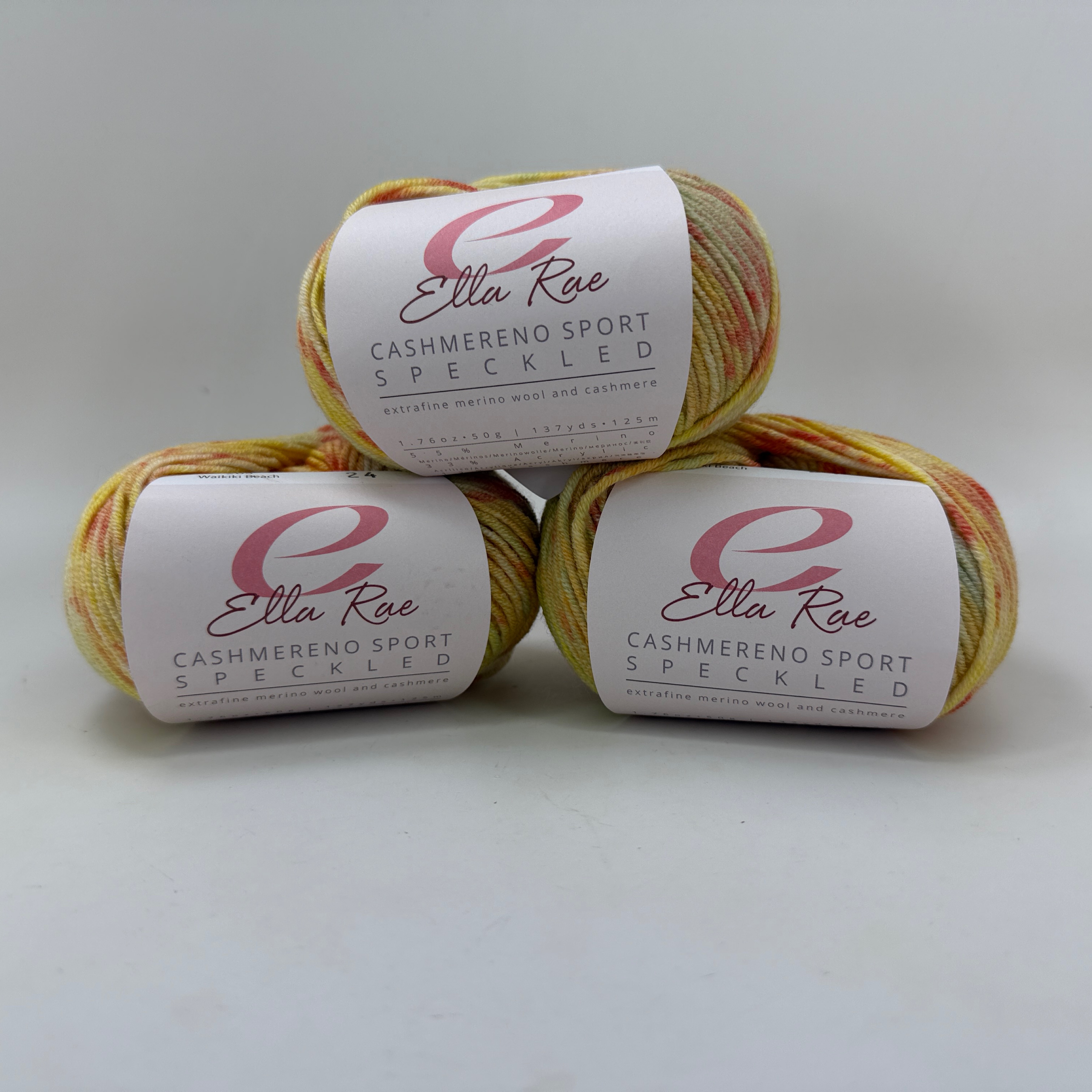 Ella Rae Cashmereno Sport Speckled Yarn Lot of 3 Waikiki Beach 205 Dye Lot 24