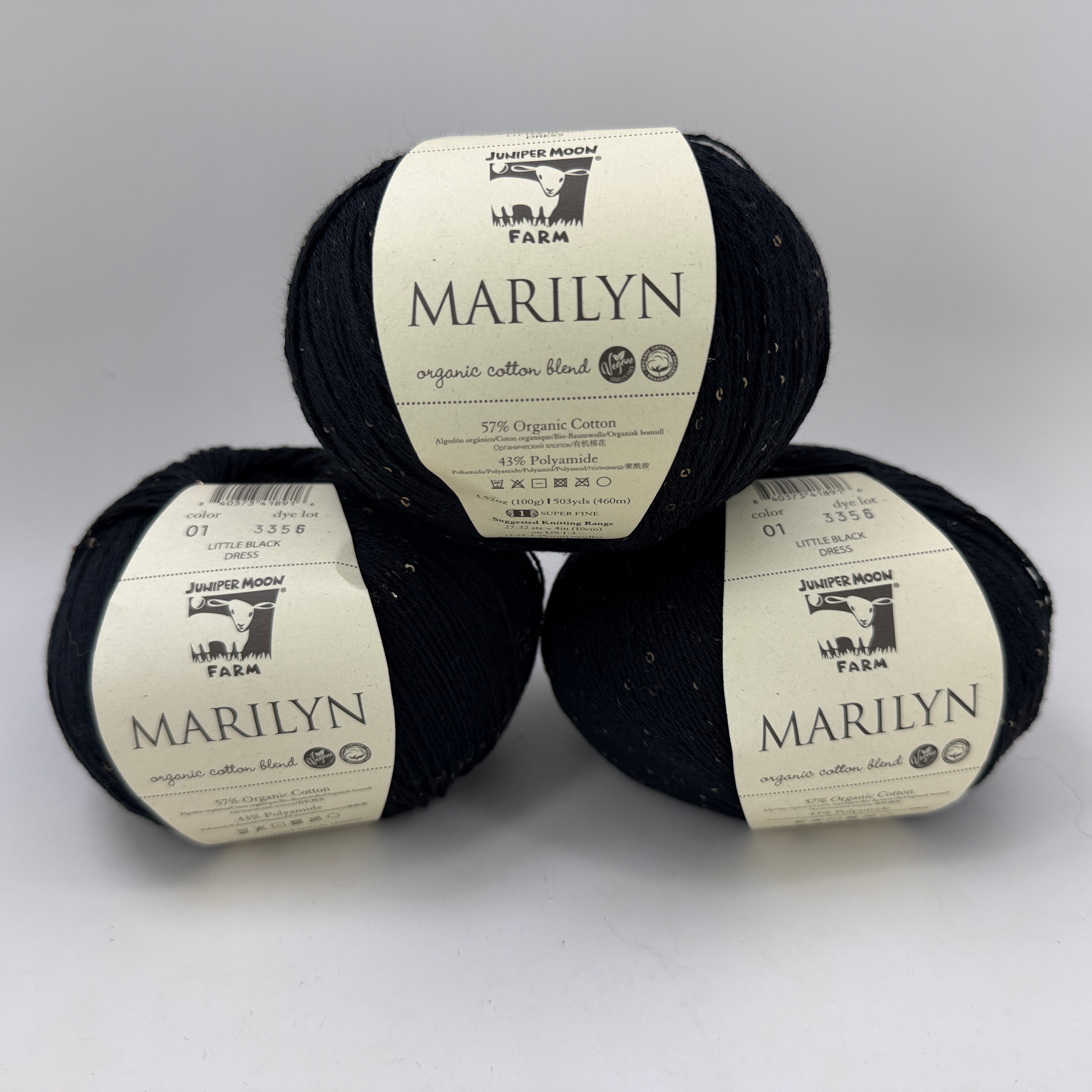 Juniper Moon Farm Marilyn Yarn Lot of 3 - 01 Little Black Dress Sequins 1509yds
