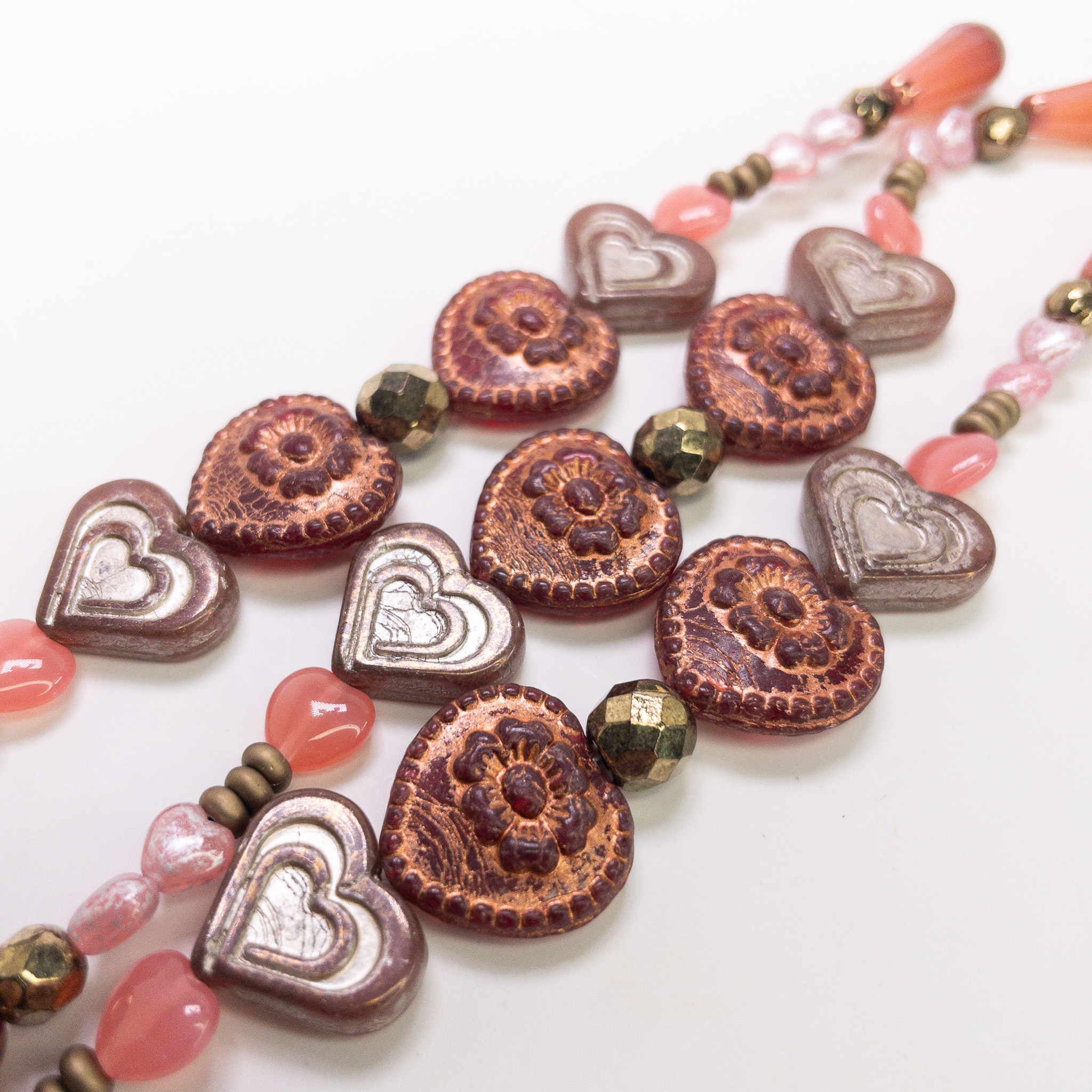 Czech Glass Table Cut Bead Strand Floral Coin Heart Jewelry Making 6" Strand