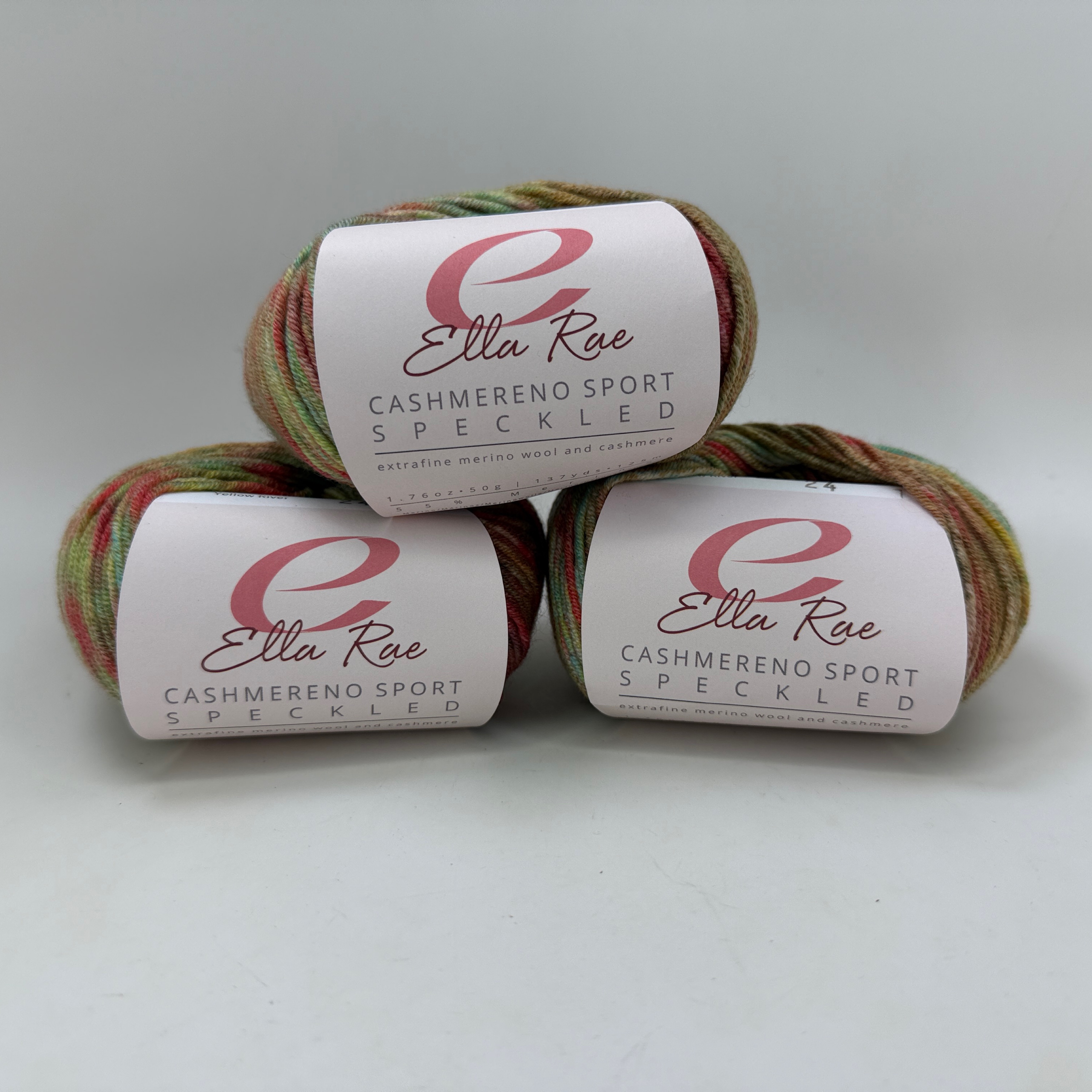 Ella Rae Cashmereno Sport Speckled Yarn Lot of 3 Color 207 Yellow River Merino