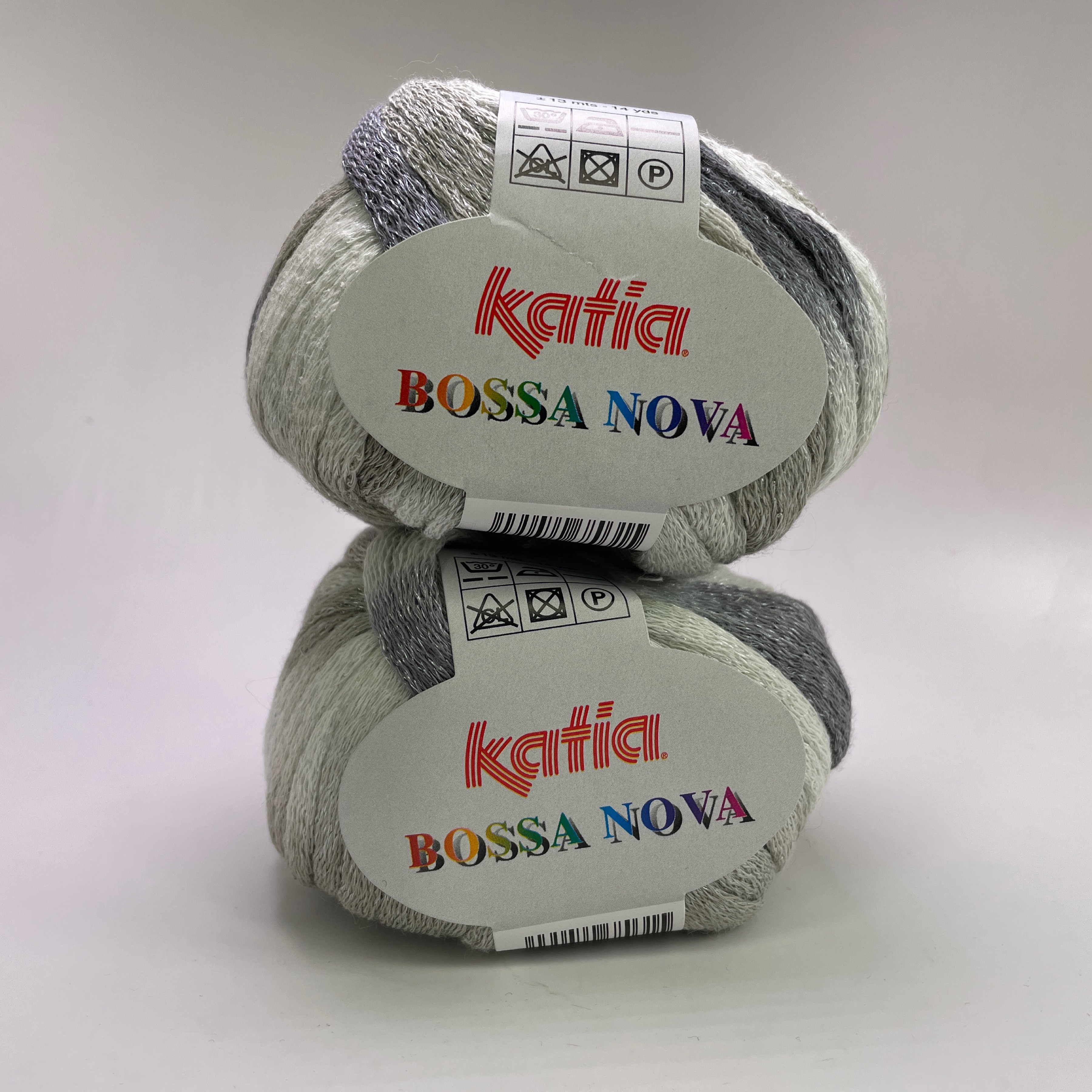 Katia Bossa Nova Yarn Lot of 2 - Color Gris Grey Ruffle Ribbon Yarn Cotton Blend