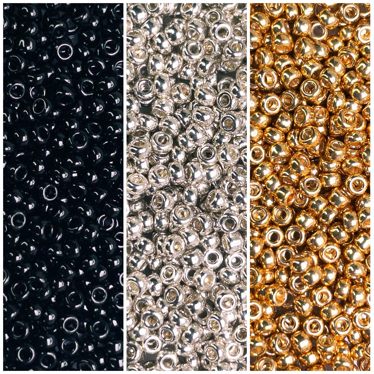 Miyuki 11/0 Seed Beads Metallic Essentials Black Silver Gold 3-Tube Set