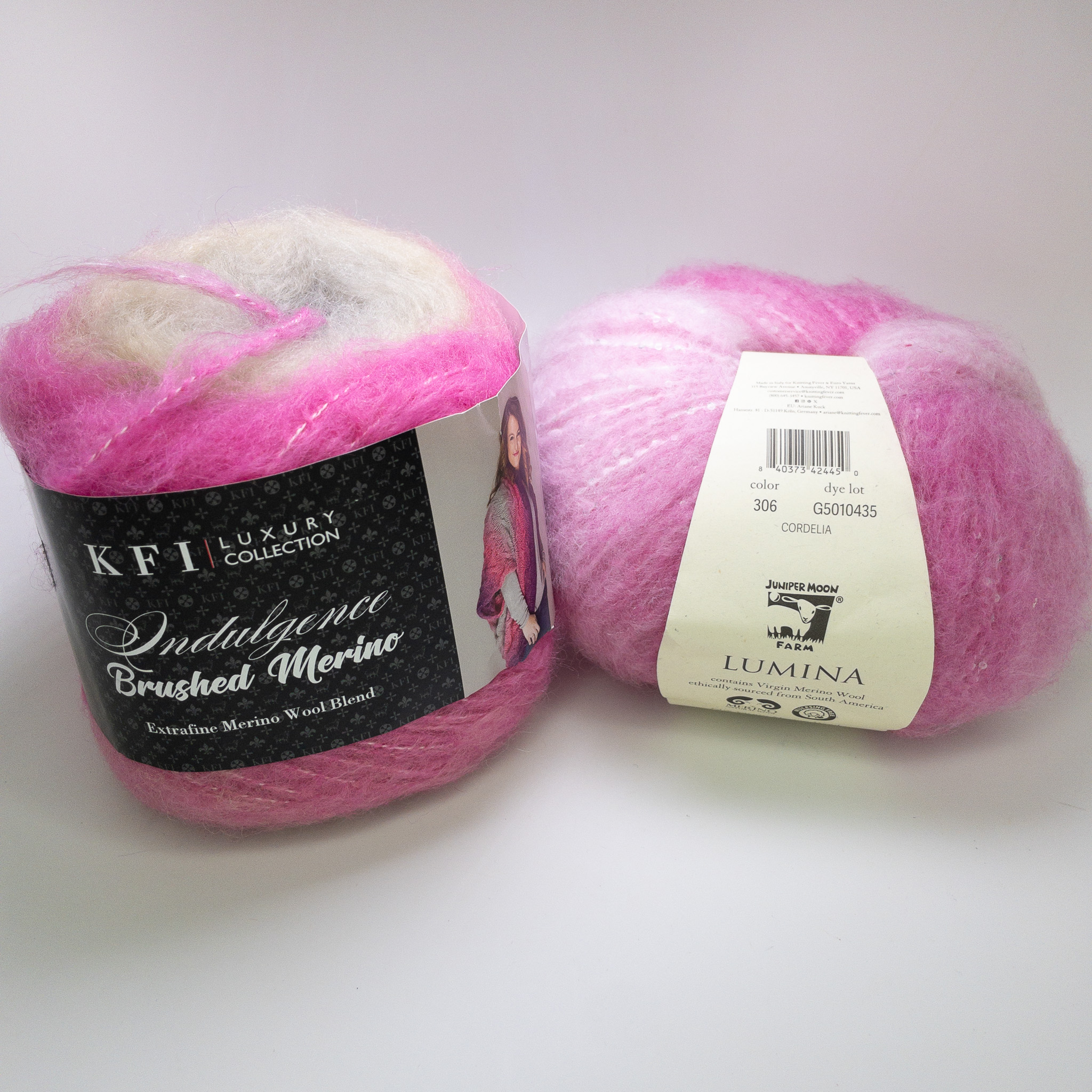 Pink Bulky Yarn Lot KFI Indulgence Brushed Merino + Juniper Moon Lumina