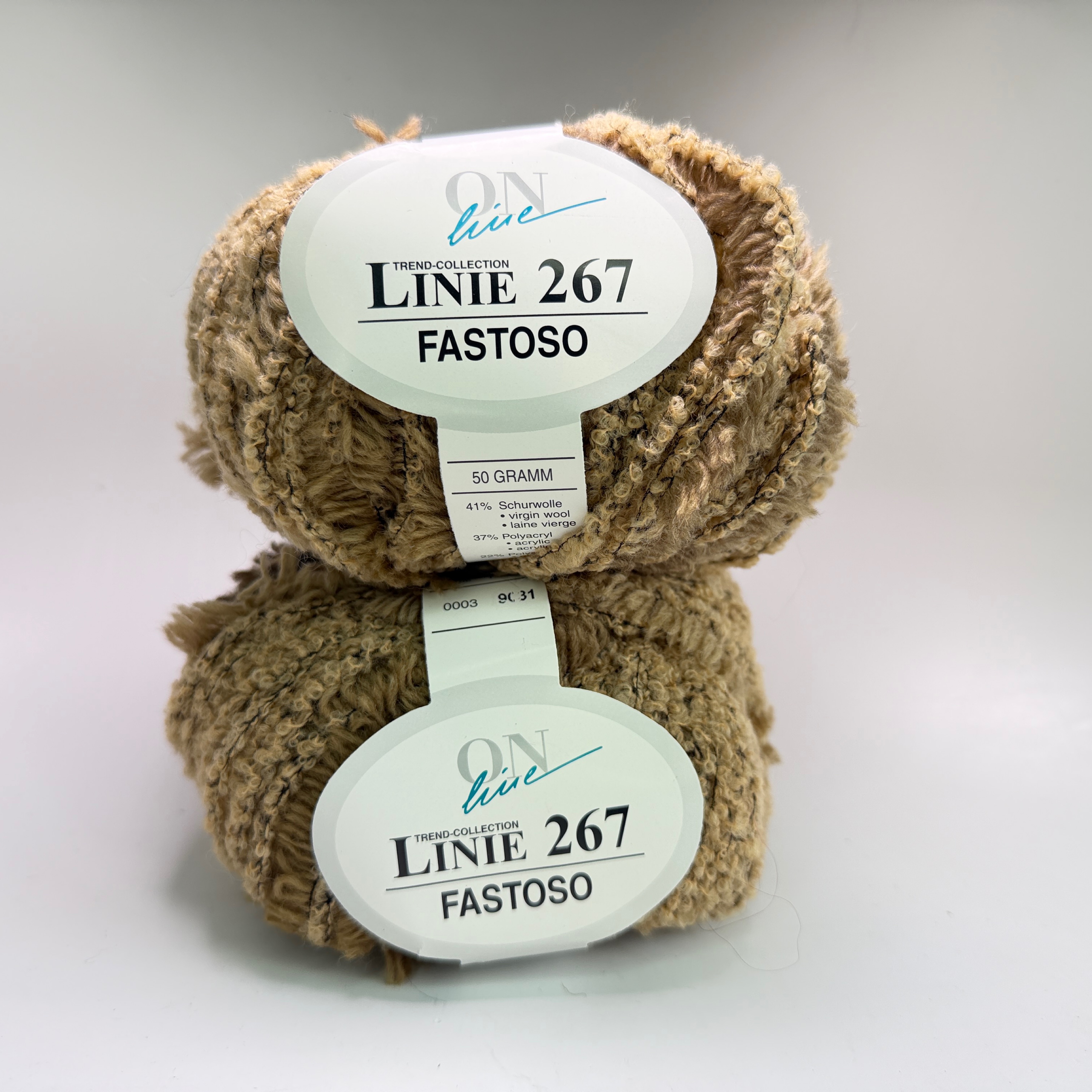 Lot of 2 ONline Linie 267 Fastoso Yarn Farbe 0003 Tan Camel 50g Skeins Wool