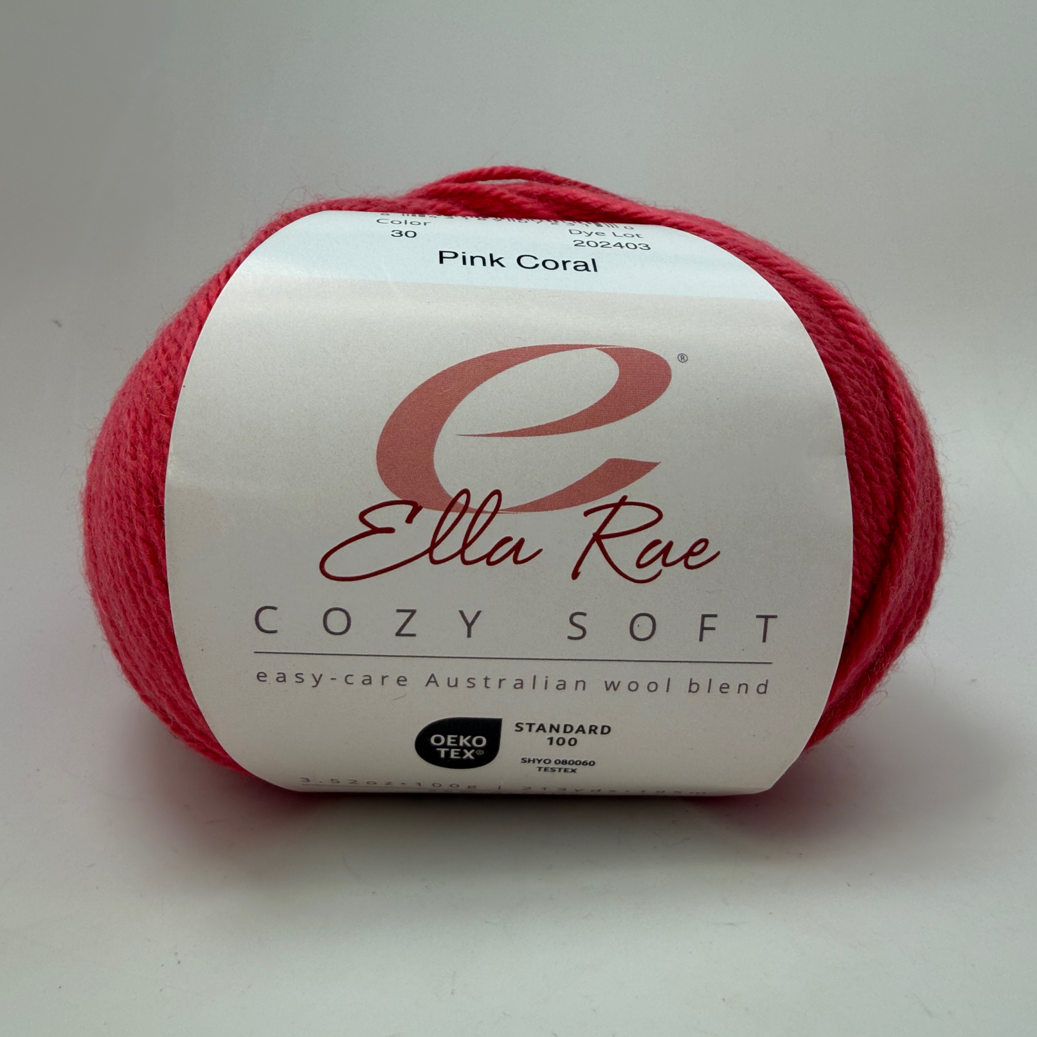 Ella Rae Cozy Soft Yarn Color 30 Pink Coral 100g Skein DK Weight Wool Blend