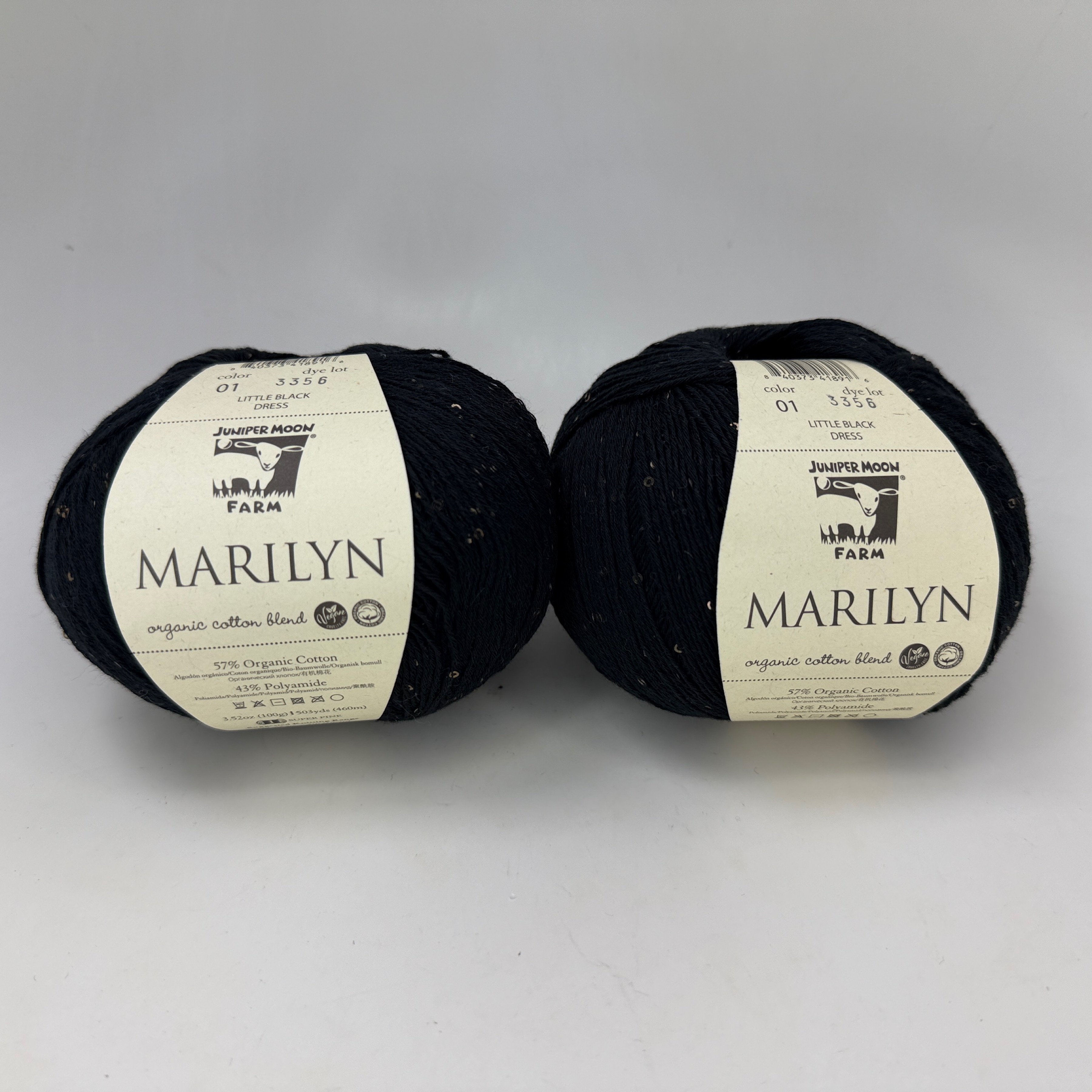 Juniper Moon Farm Marilyn Yarn Lot of 2 Color 01 Little Black Dress Sequins 100g