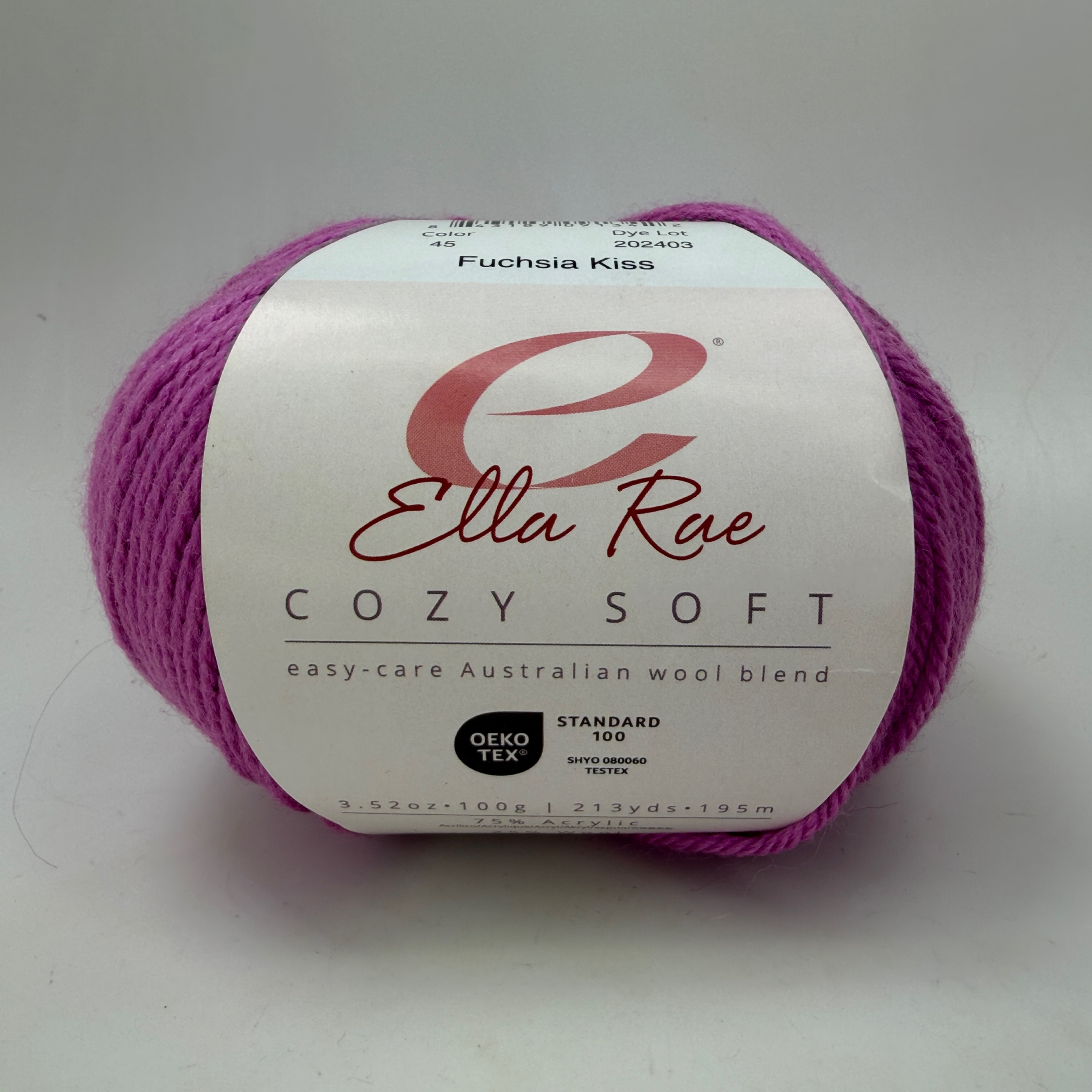 Ella Rae Cozy Soft Yarn Fuchsia Kiss 45 Wool Blend 100g Skein 213 yds