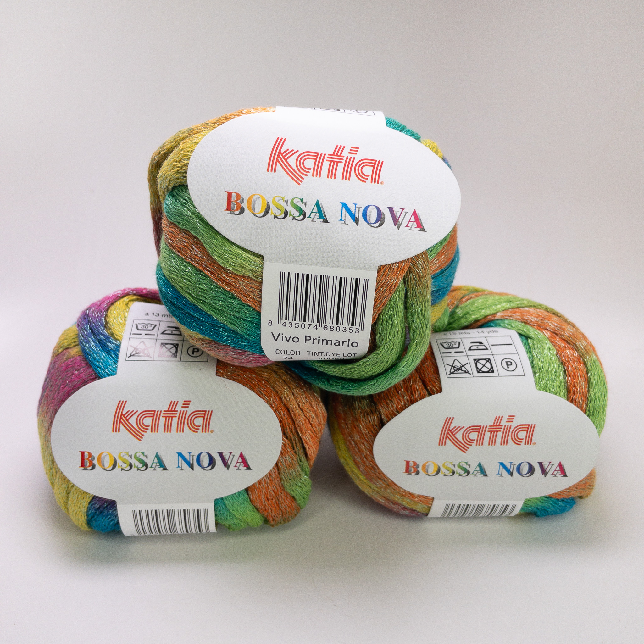 Katia Bossa Nova Ribbon Yarn Lot of 3 Color 74 Vivo Primario Dye Lot 49988 NEW