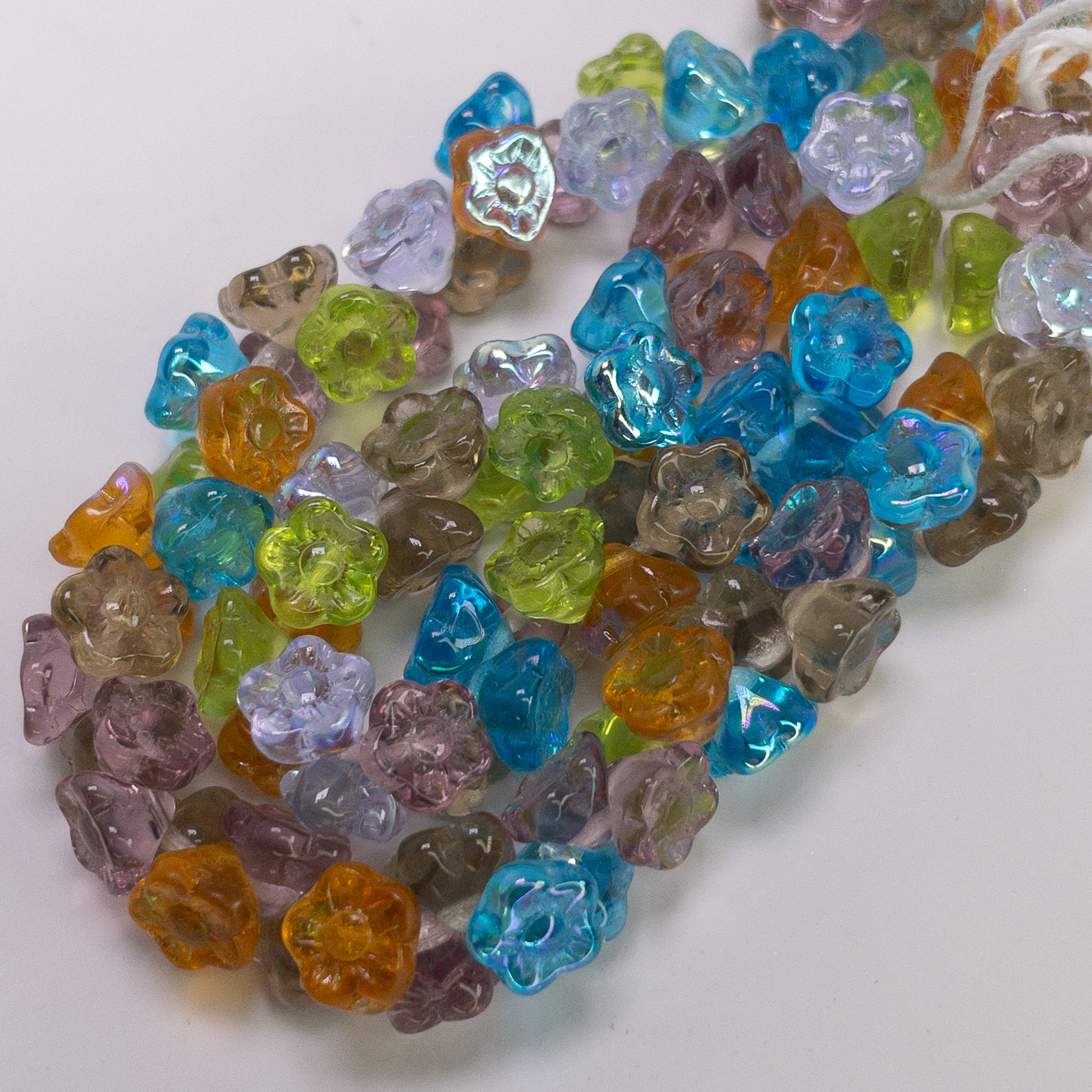 7mm Czech Glass Flower Beads Prairie Multicolor Mix - 100 Beads per Strand