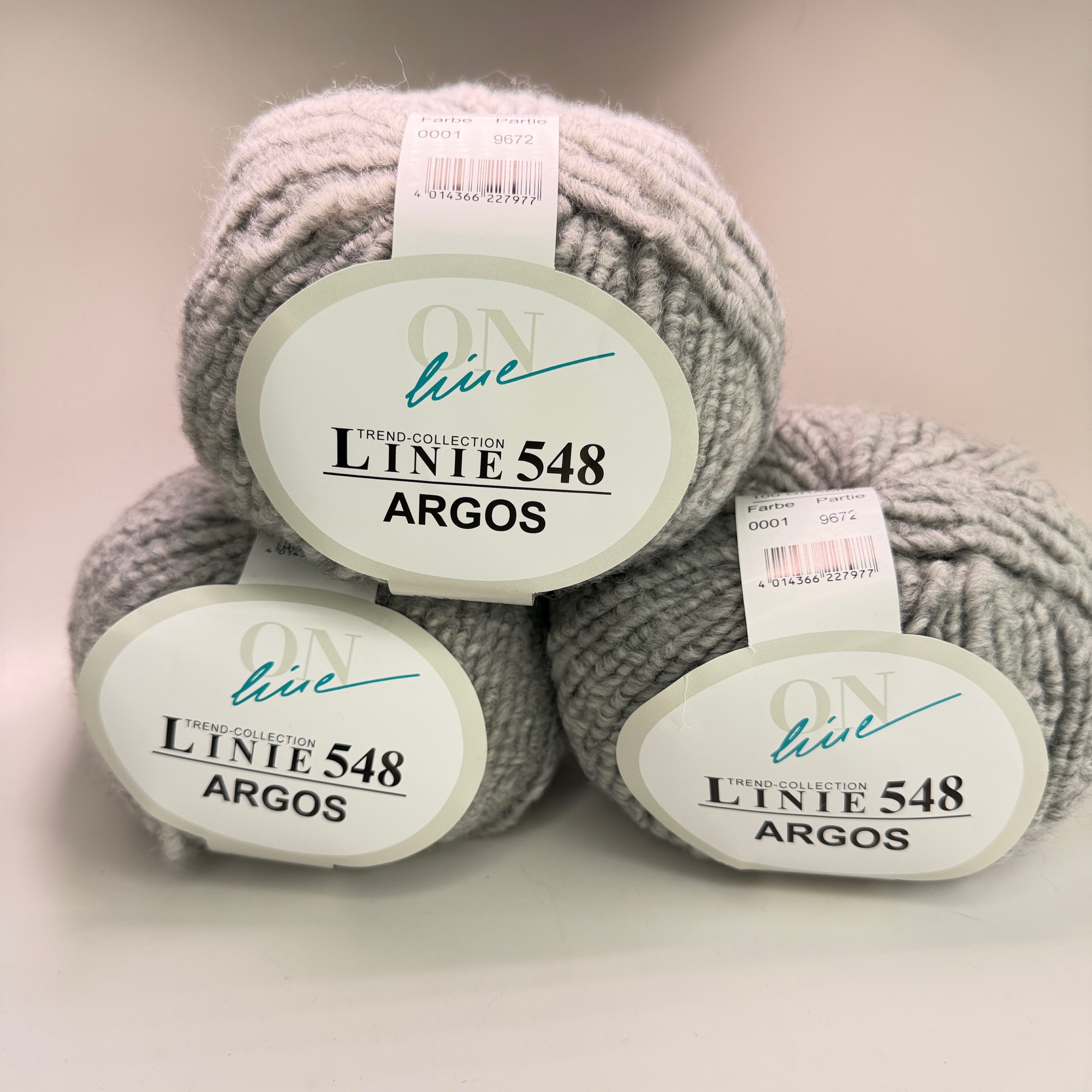 Lot of 3 ON online Linie 548 Argos Yarn Light Grey Farbe 0001 100g Bulky Wool