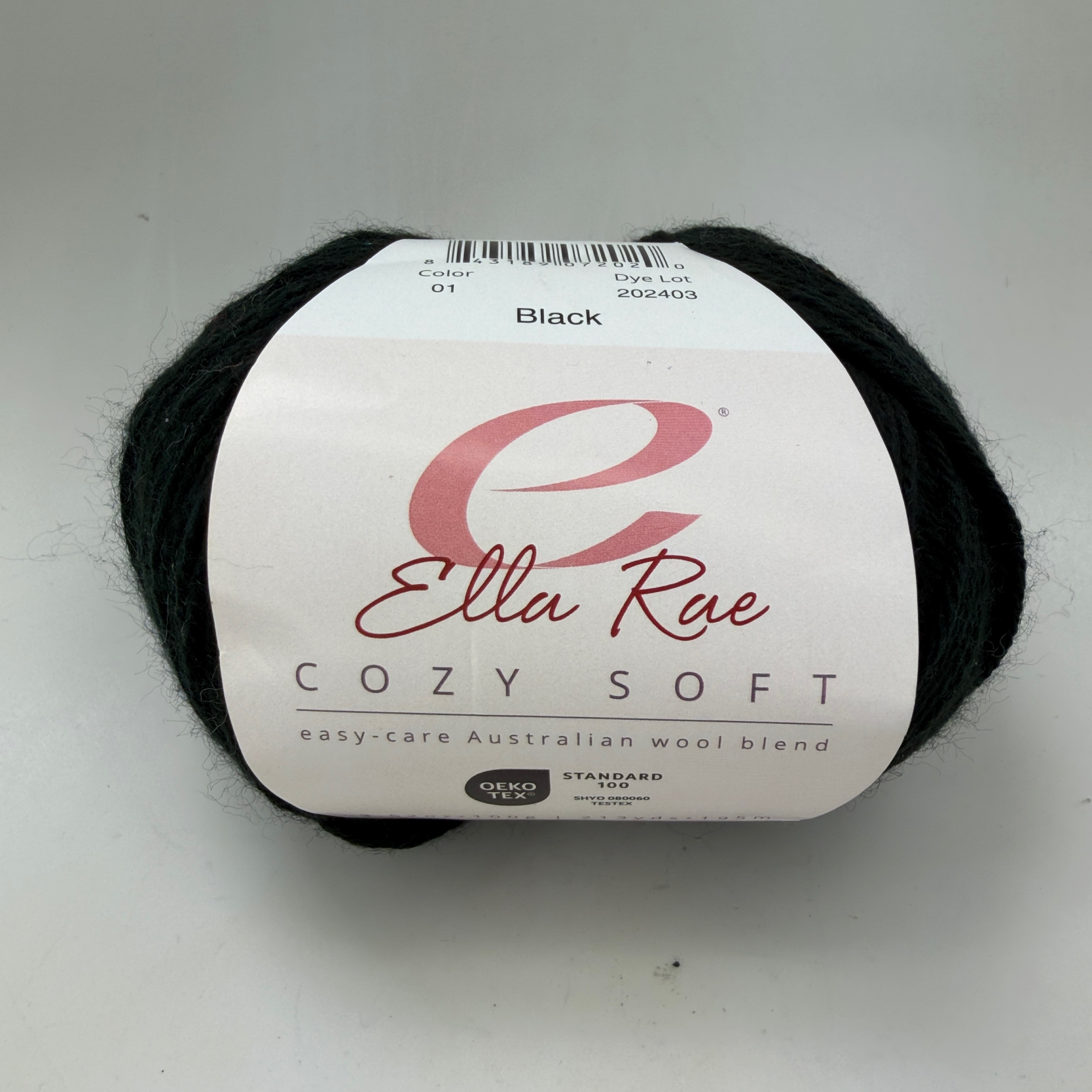 Ella Rae Cozy Soft Yarn Color 01 Black 100g Skein Wool Blend DK Light Worsted