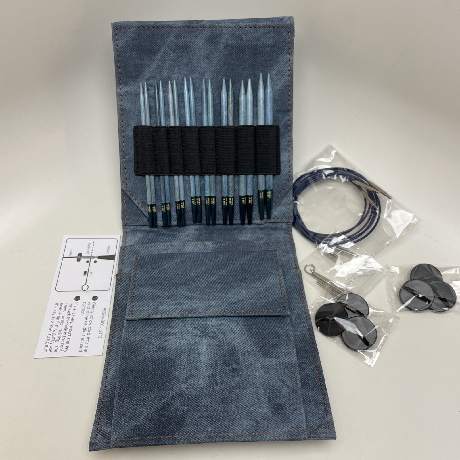Lykke 5" Indigo Interchangeable Needles Starter Set, Blue Denim Fabric Case